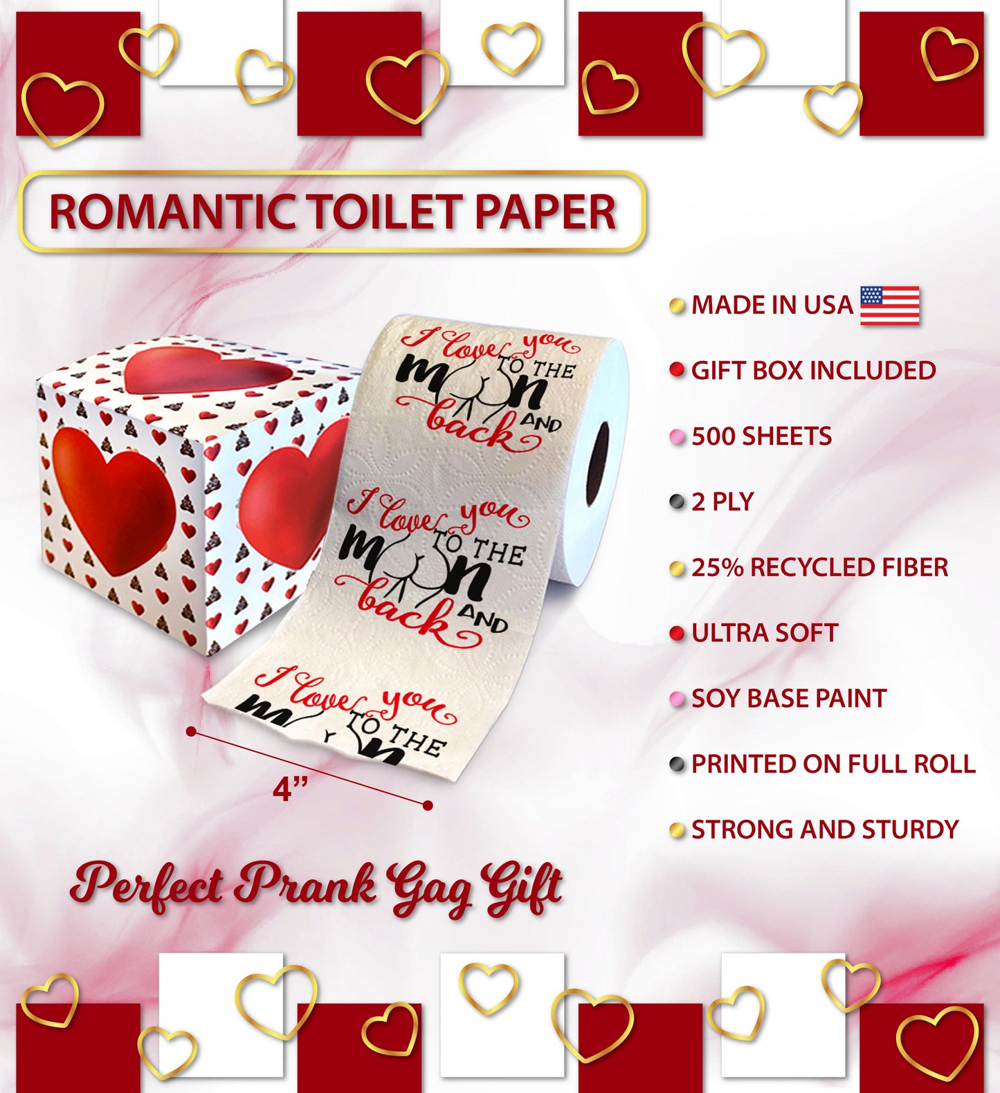 Printed TP I Love You to The Moon and Back Romantic Toilet Paper Roll Gag Gift