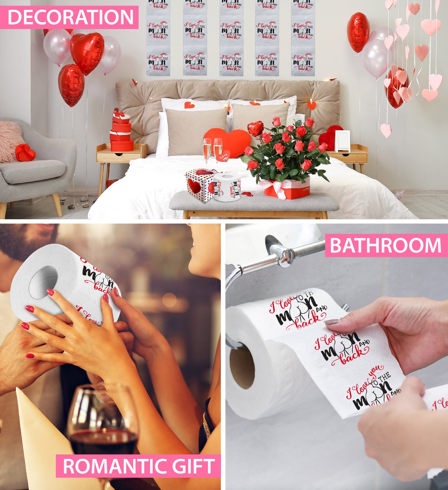 Printed TP I Love You to The Moon and Back Romantic Toilet Paper Roll Gag Gift