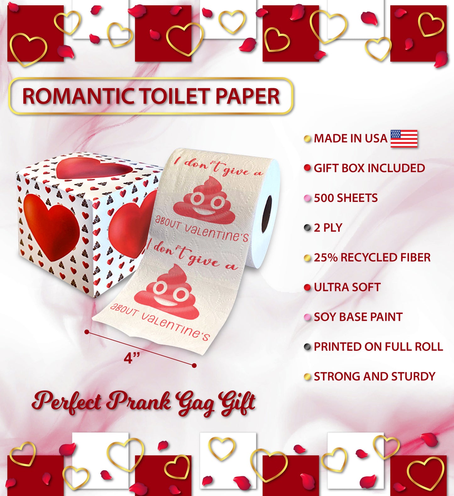 Printed TP I Don't Give a Sh*t About Valentine's Toilet Paper Roll Gag Gift