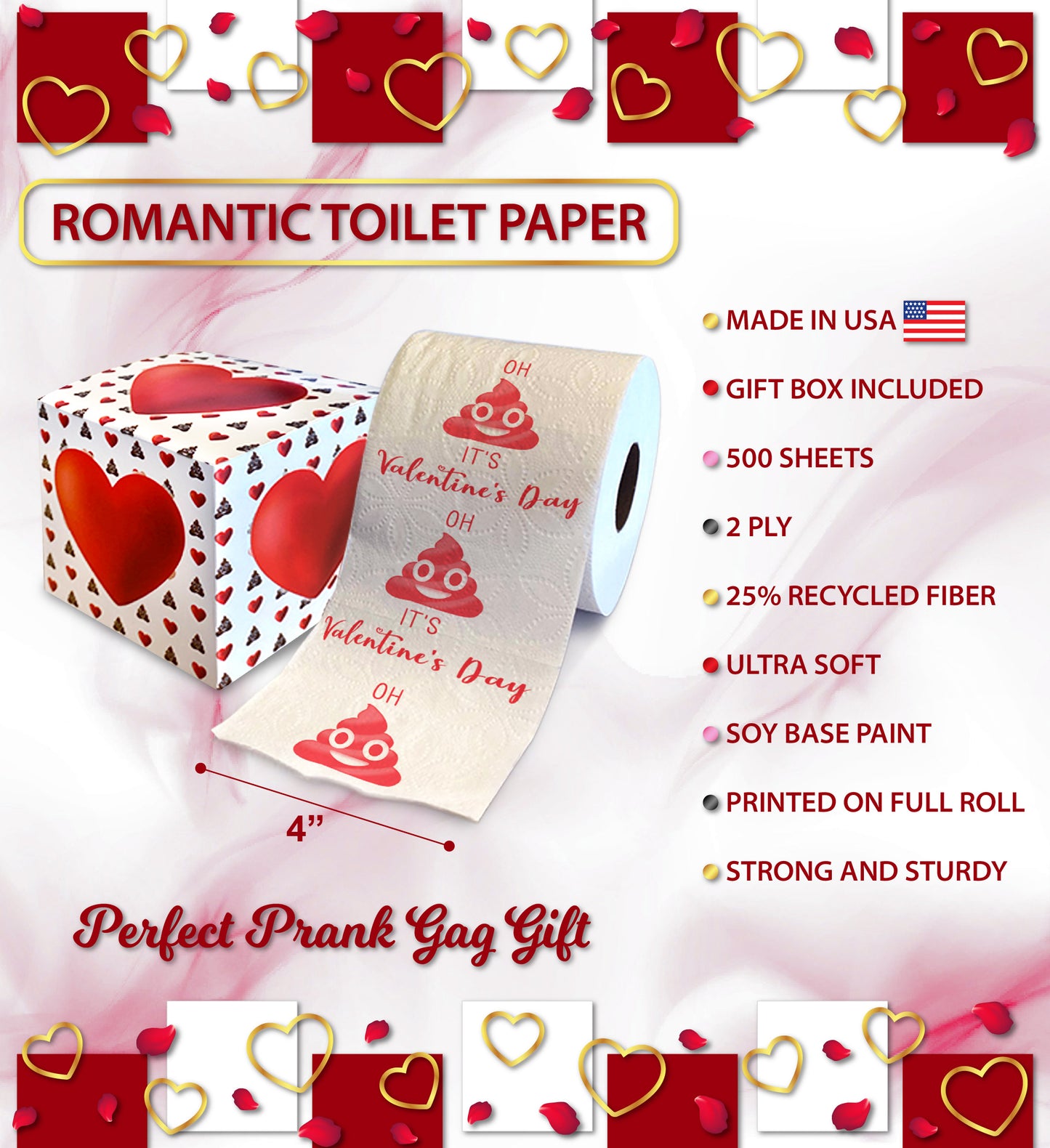 Printed TP Oh Sh*t It's Valentine's Funny Gag Toilet Paper Roll for Prank Gift