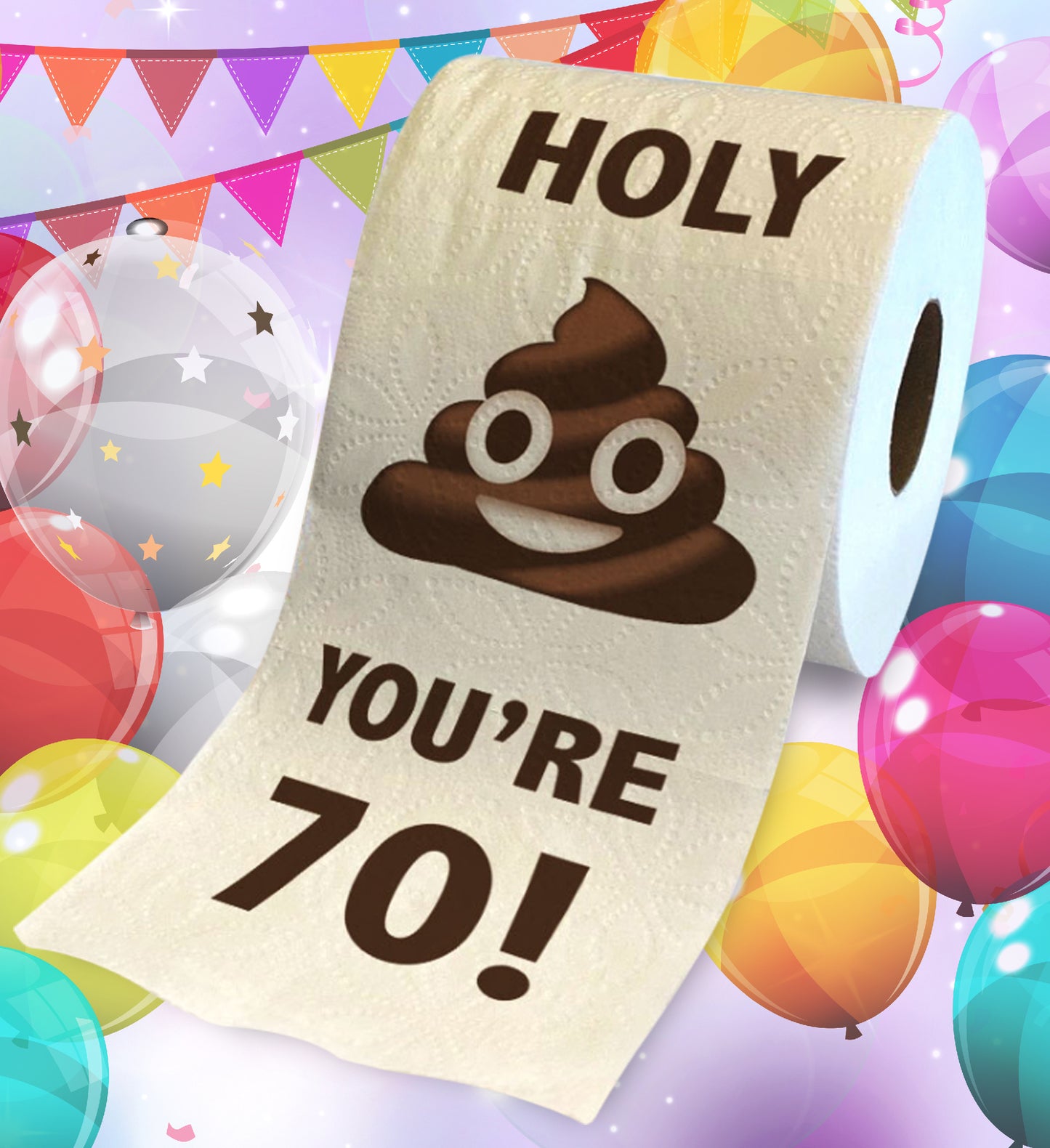 Printed TP Holy Poop You're 70 Funny Toilet Paper Roll Birthday Party Gag Gift