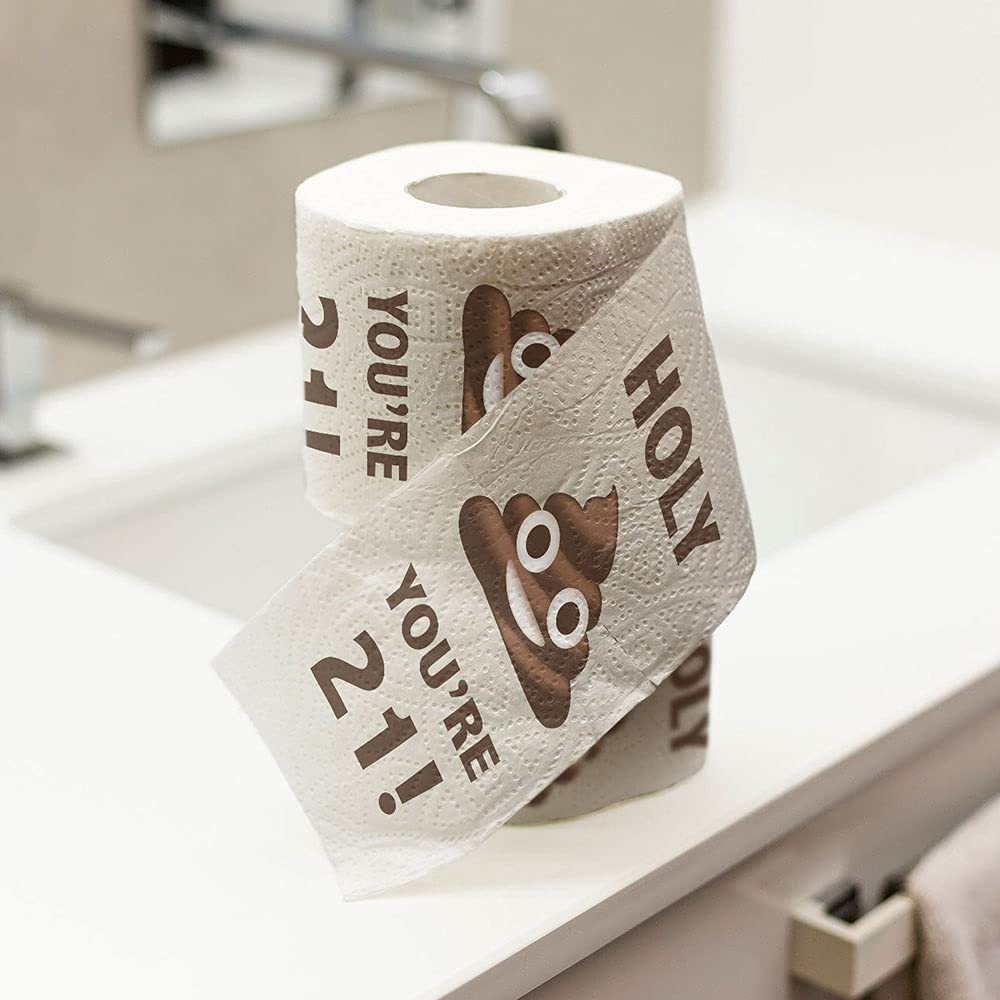 Printed TP Holy Poop You're 21 Funny Toilet Paper Roll Birthday Party Gag Gift