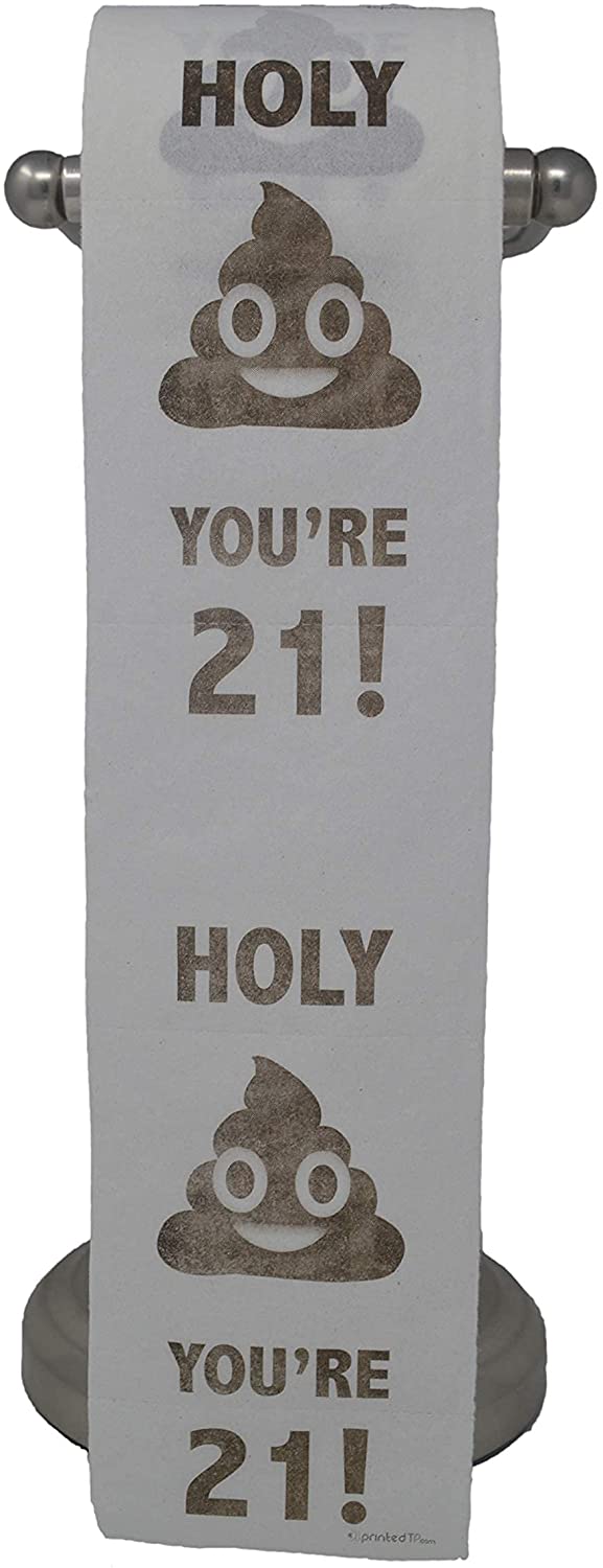 Printed TP Holy Poop You're 21 Funny Toilet Paper Roll Birthday Party Gag Gift