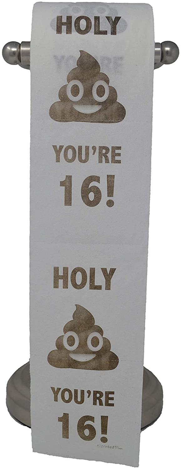 Printed TP Holy Poop You're 16 Funny Toilet Paper Roll Birthday Gag Gift