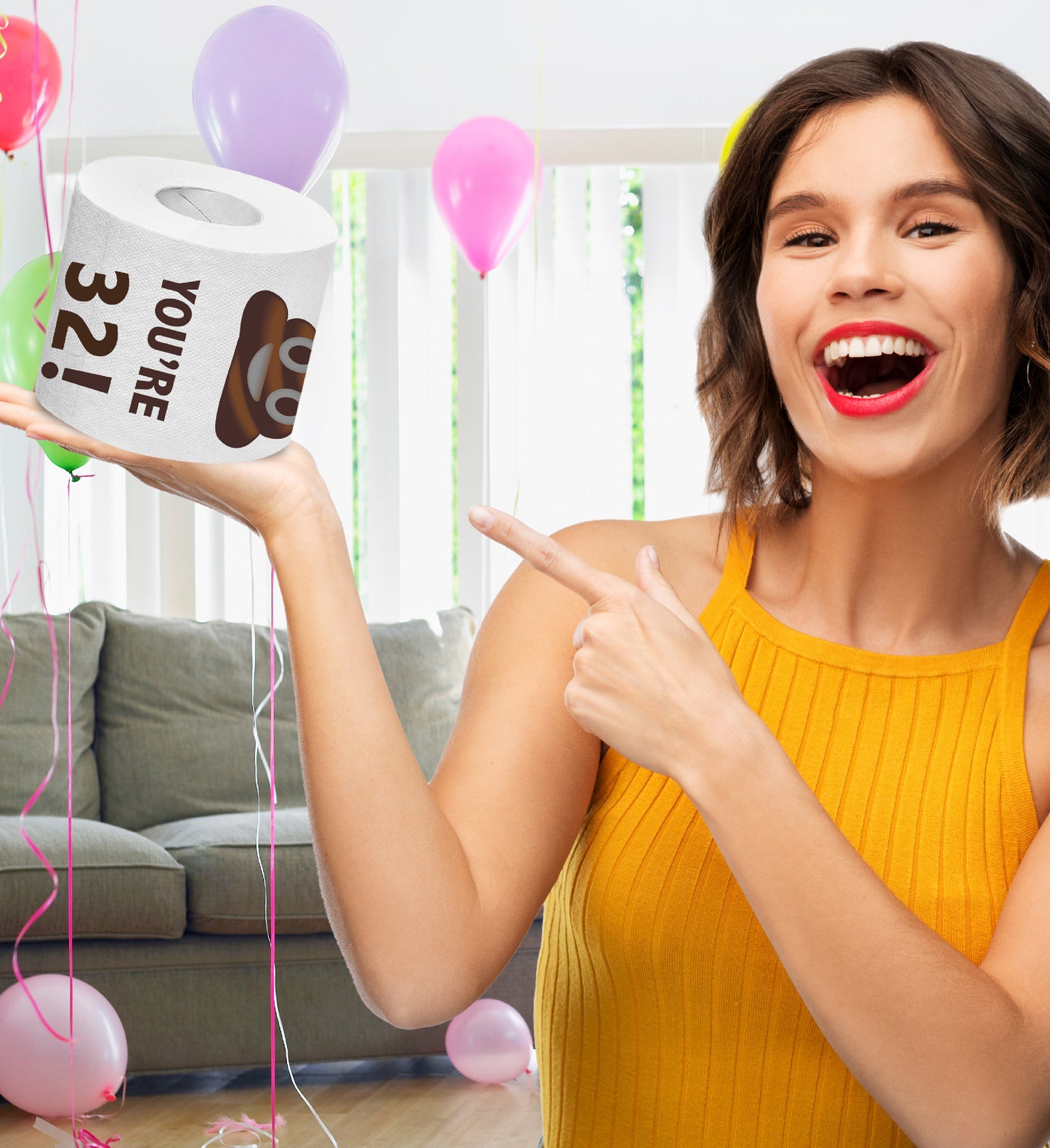 Printed TP Holy Poop You're 32 Funny Toilet Paper Roll Birthday Party Gag Gift