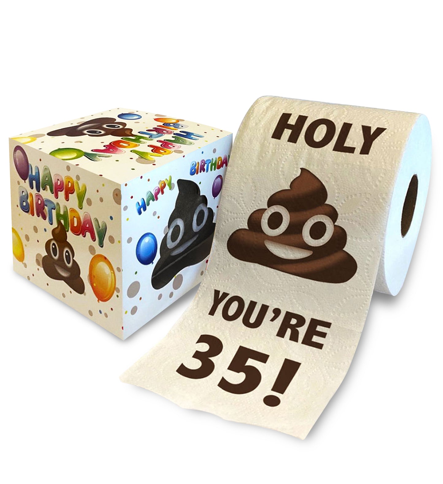 Printed TP Holy Poop You're 35 Funny Toilet Paper Roll Birthday Party Gag Gift