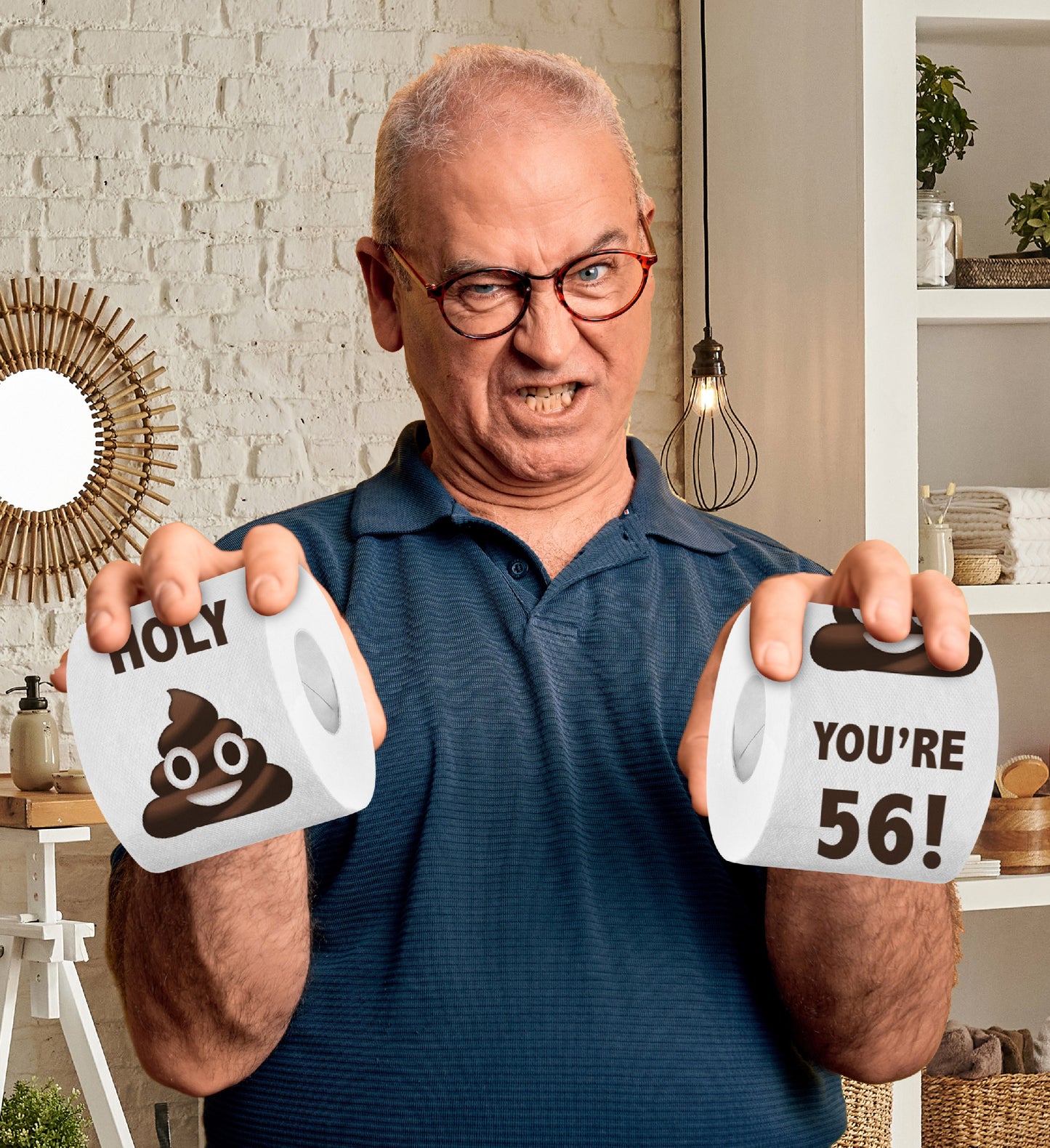 Printed TP Holy Poop You're 56 Funny Toilet Paper Roll Birthday Party Gag Gift