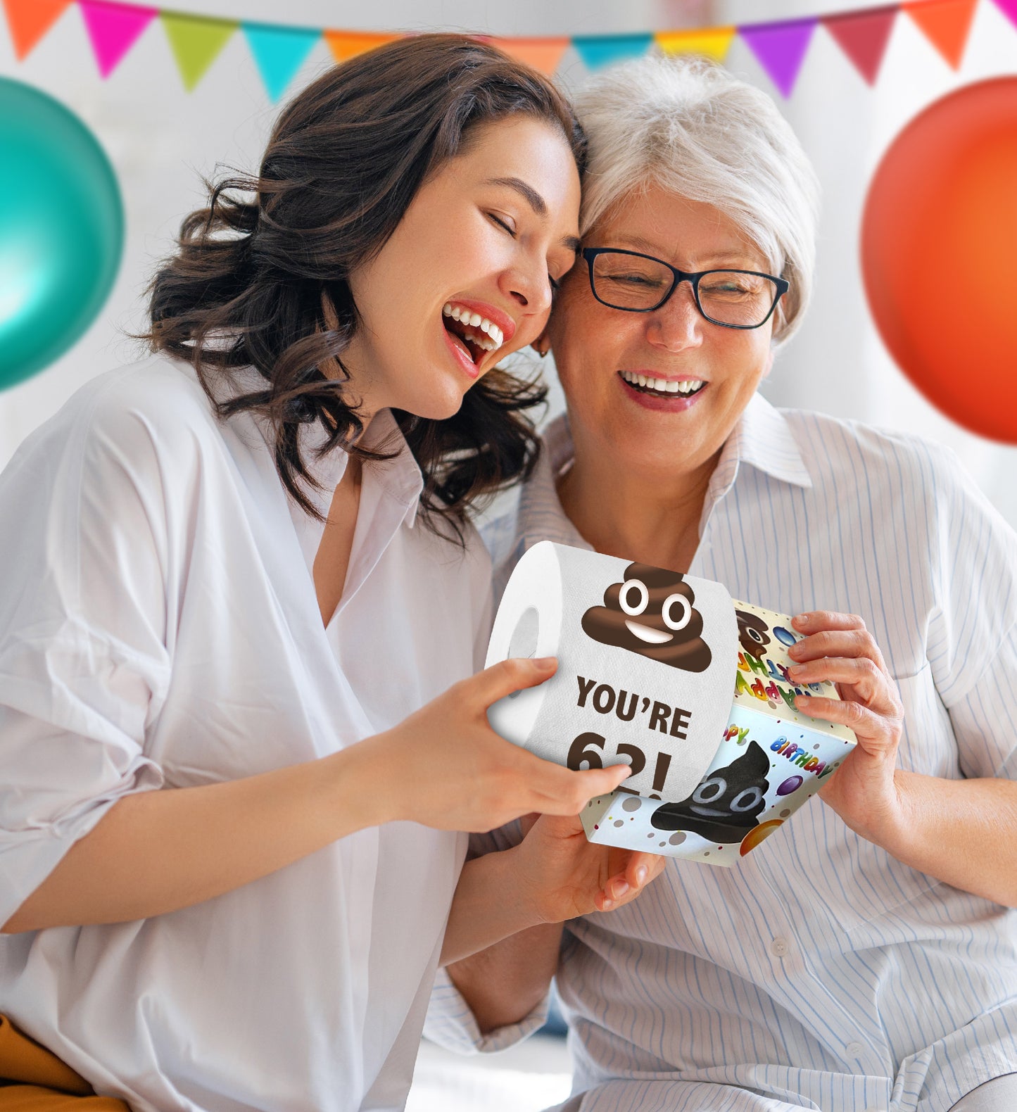 Printed TP Holy Poop You're 62 Funny Toilet Paper Roll Birthday Party Gag Gift