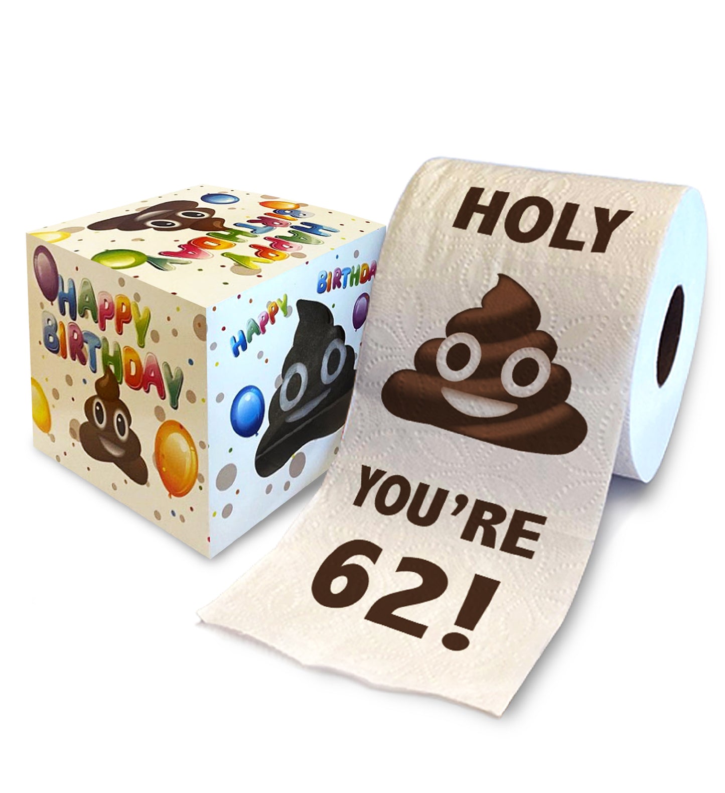 Printed TP Holy Poop You're 62 Funny Toilet Paper Roll Birthday Party Gag Gift
