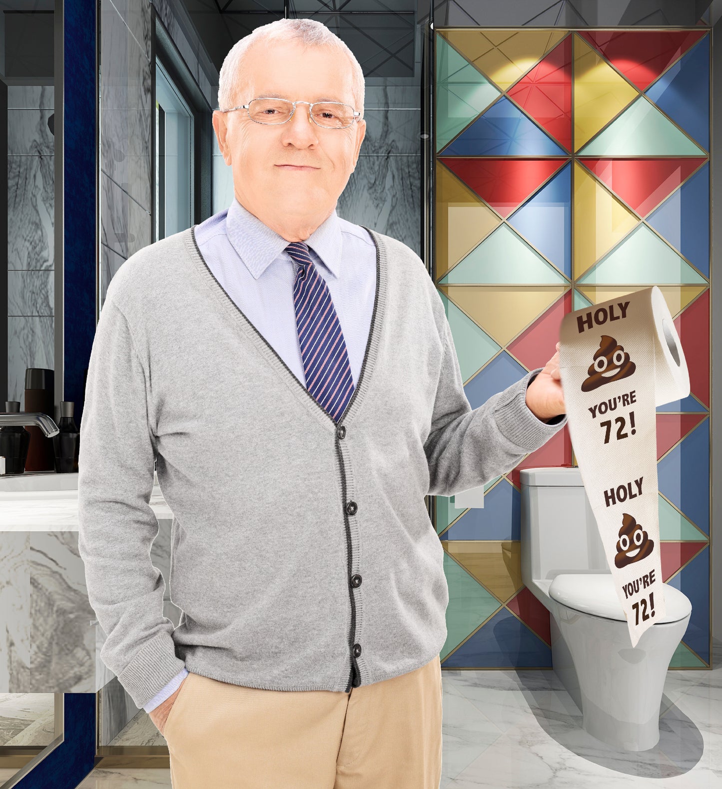 Printed TP Holy Poop You're 72 Funny Toilet Paper Roll Birthday Party Gag Gift