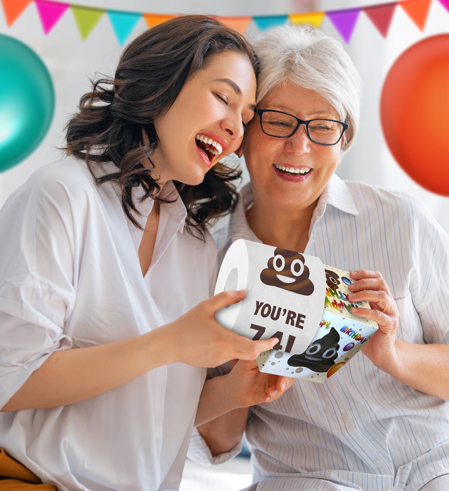 Printed TP Holy Poop You're 74 Funny Toilet Paper Roll Birthday Party Gag Gift