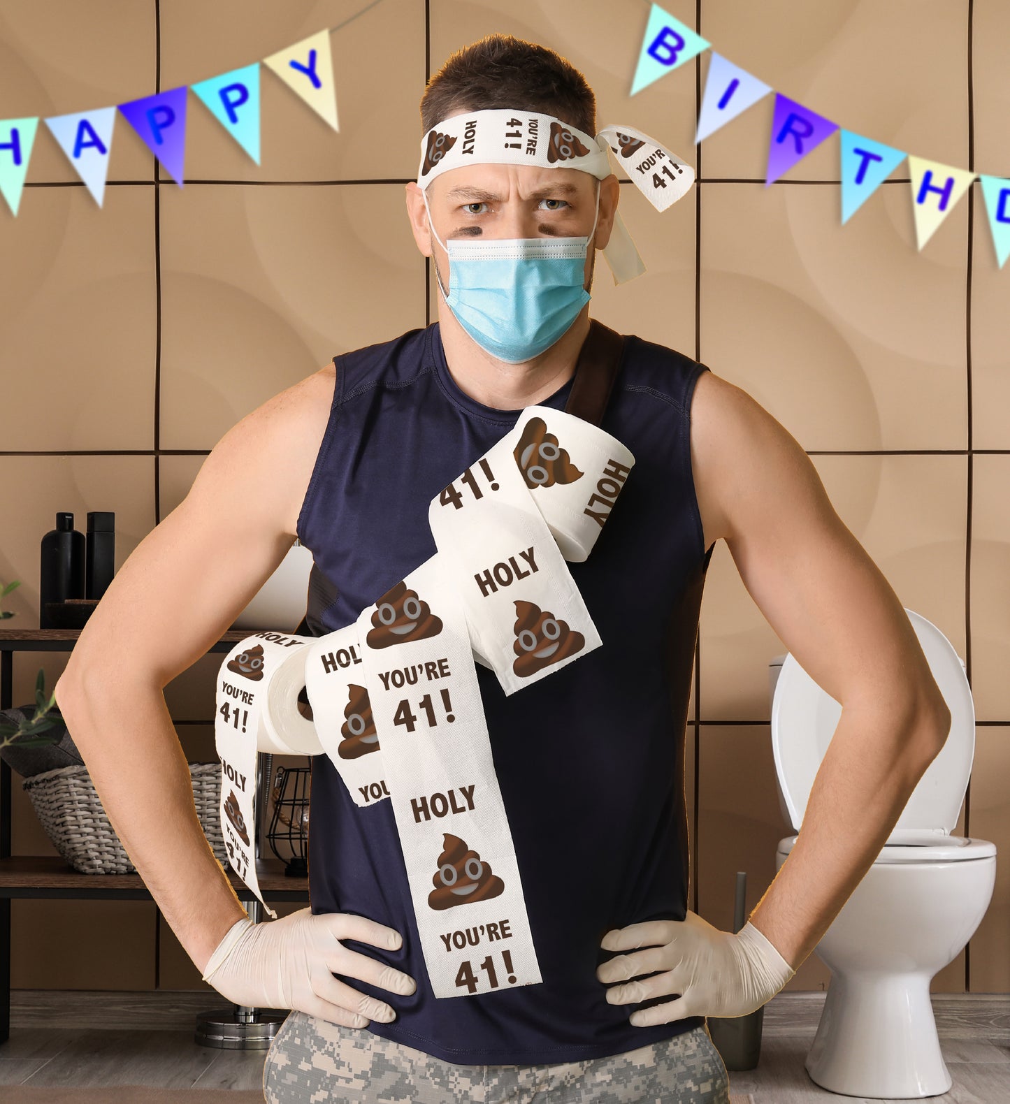 Printed TP Holy Poop You're 41 Funny Toilet Paper Roll Birthday Party Gag Gift