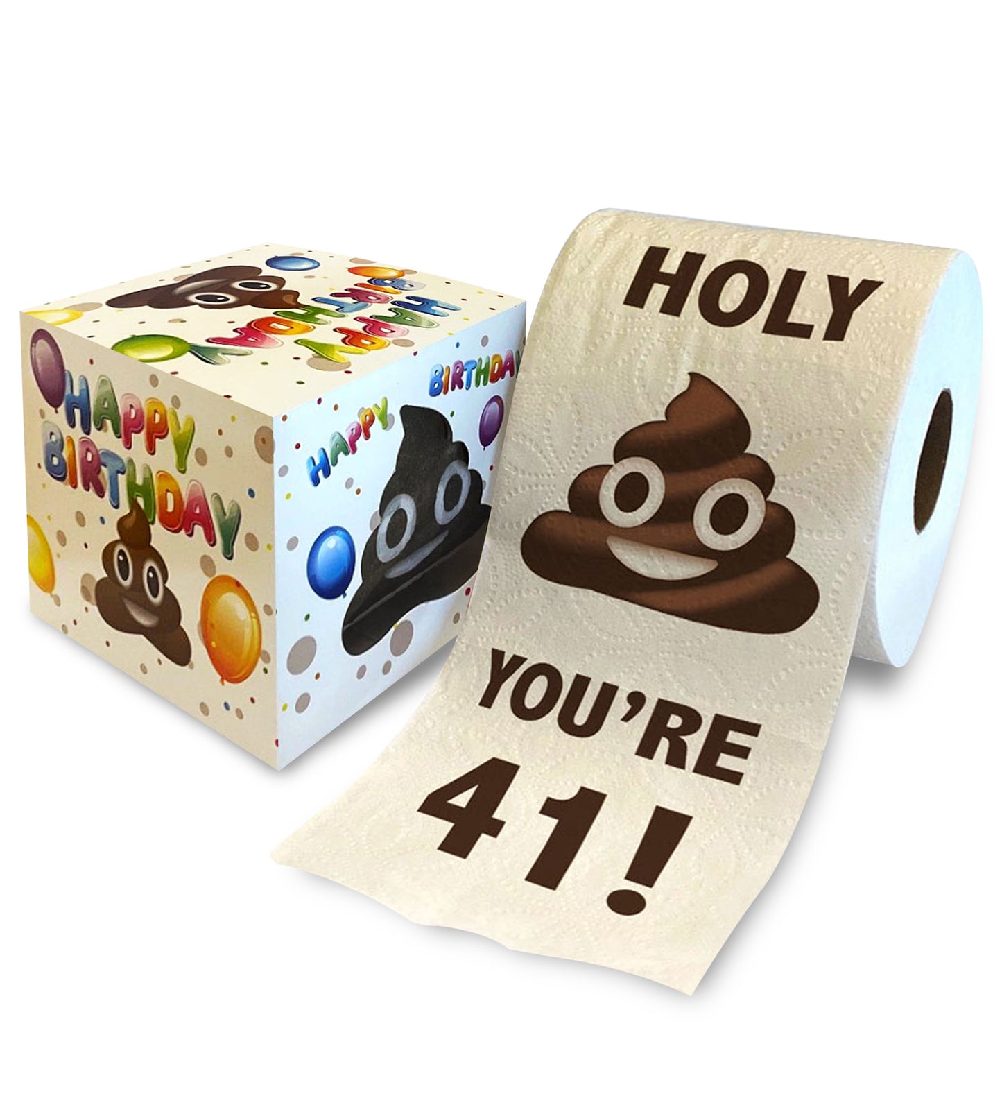 Printed TP Holy Poop You're 41 Funny Toilet Paper Roll Birthday Party Gag Gift
