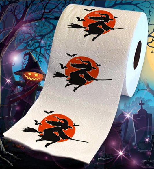 Printed TP Halloween Witch and Moon Scary Decoration Toilet Paper Roll Gag Gift