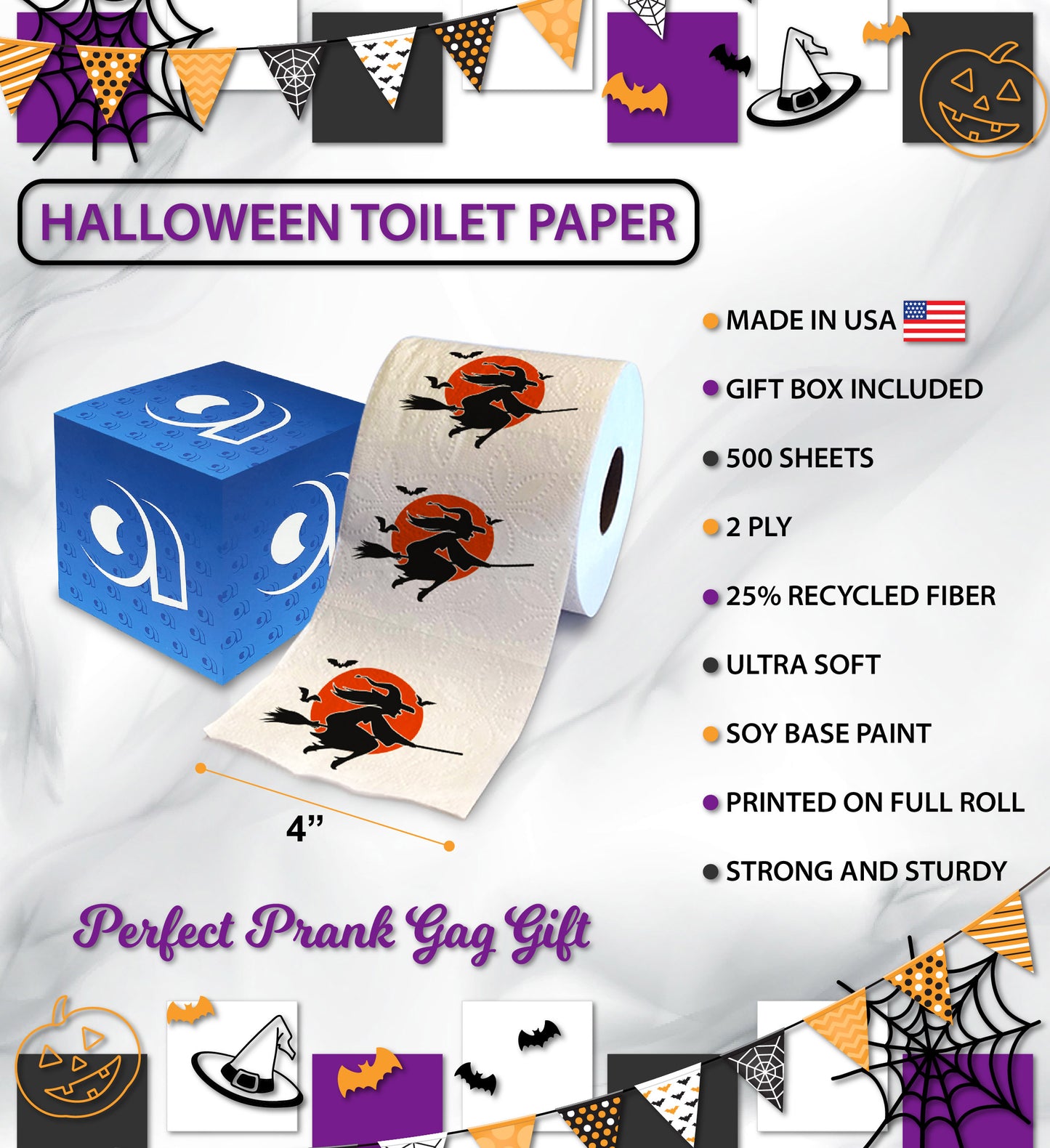 Printed TP Halloween Witch and Moon Scary Decoration Toilet Paper Roll Gag Gift