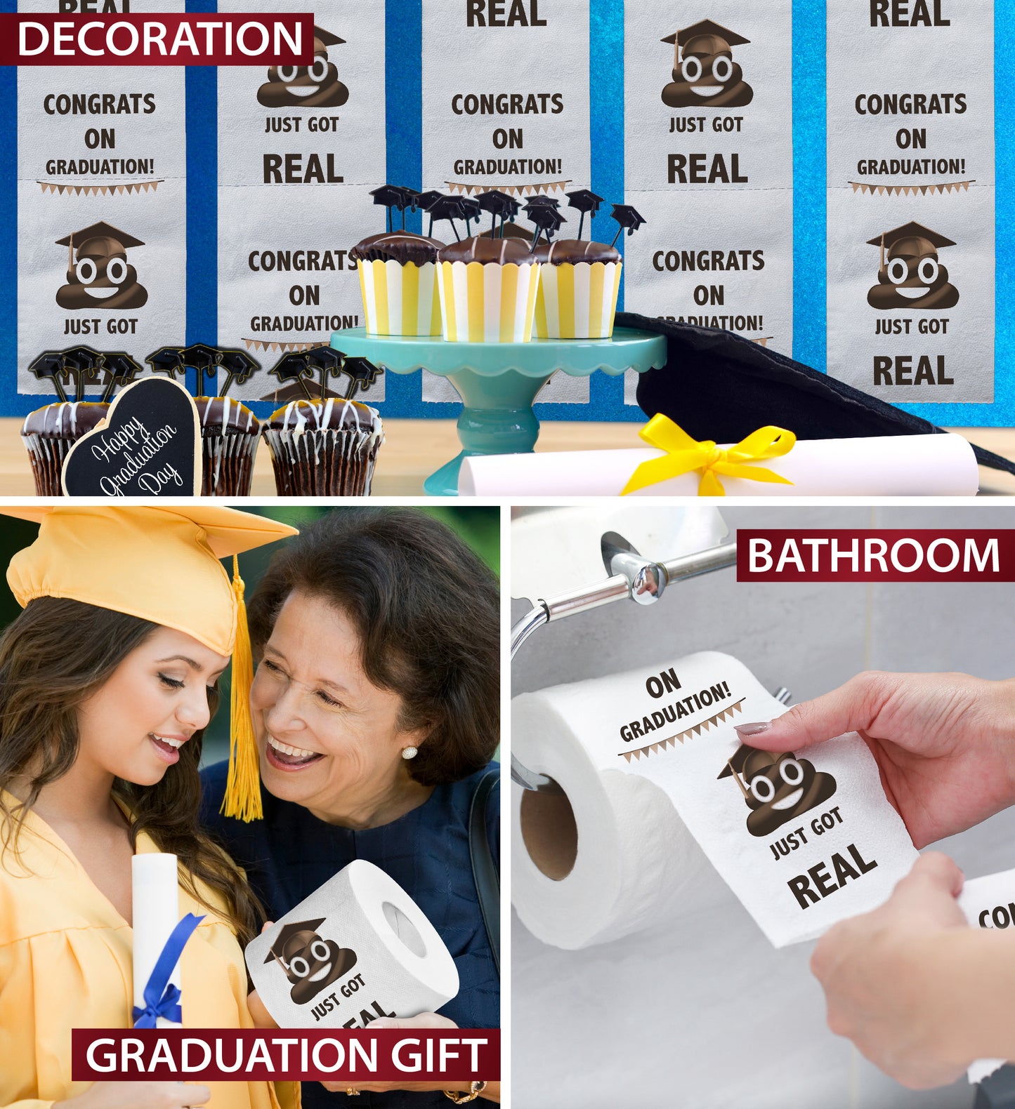 Printed TP Congrats on Graduation Toilet Paper Roll Prank Gag Gift for New Grad