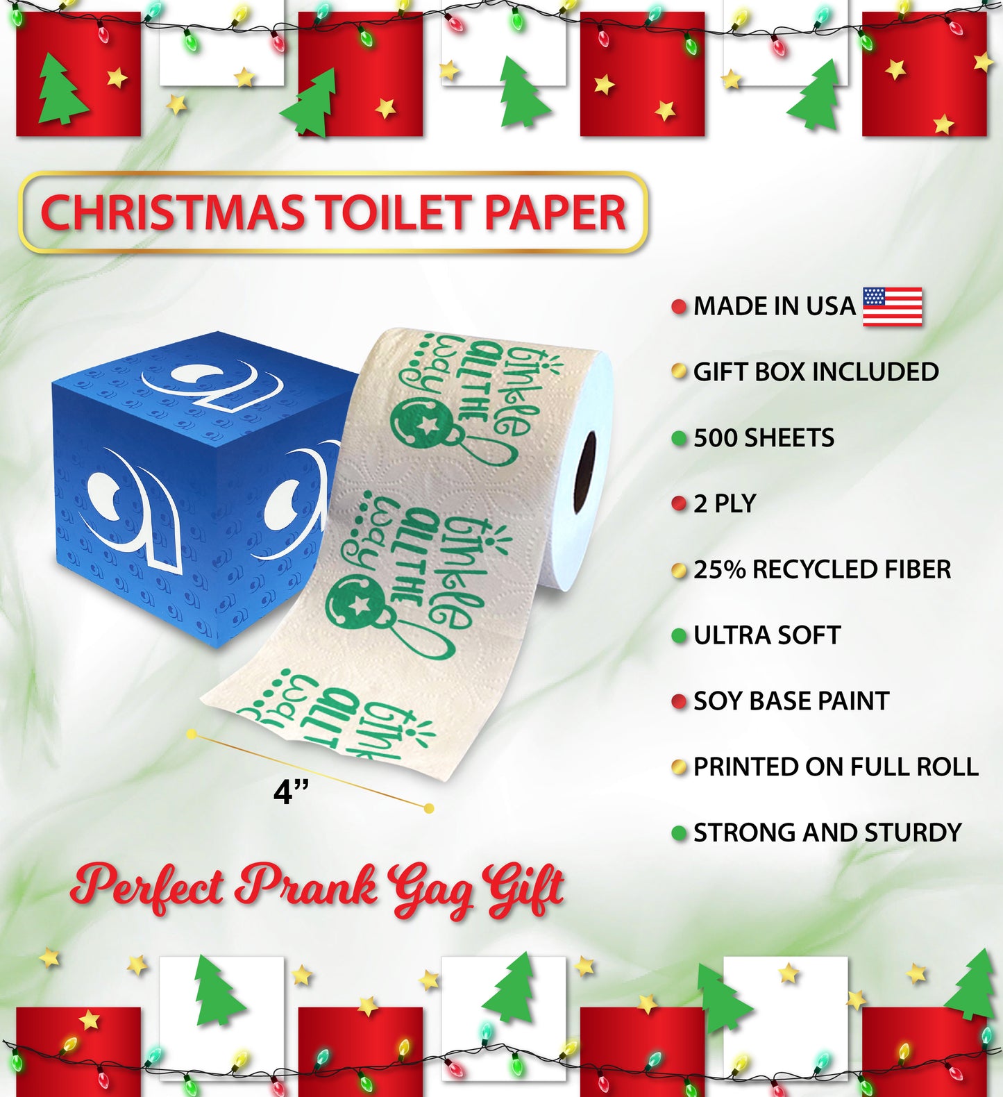 Printed TP Tinkle all the Way Green Holiday Christmas Toilet Paper Roll Gag Gift