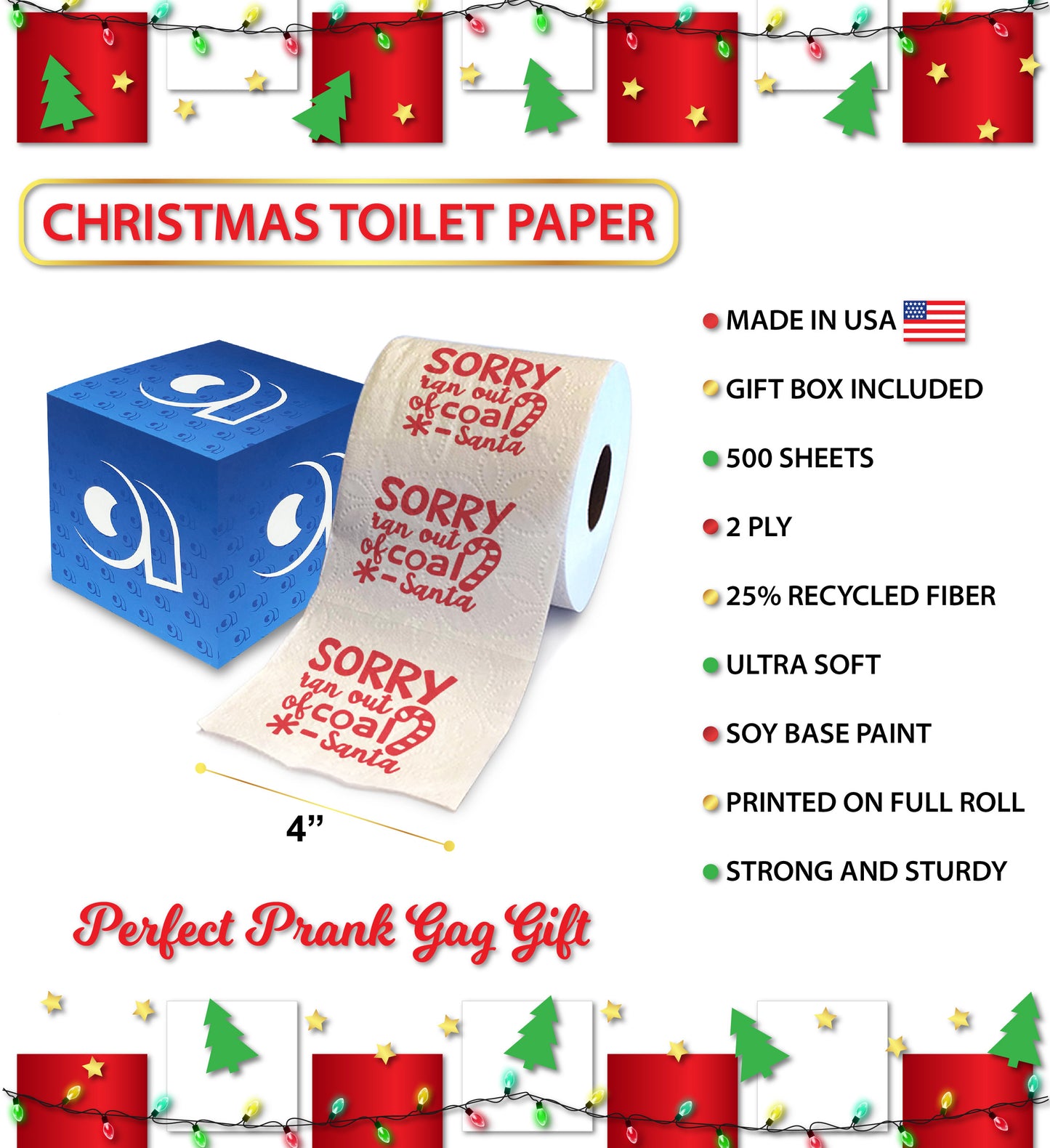 Printed TP Sorry Ran Out of Coal Christmas Toilet Paper Roll Holiday Gift