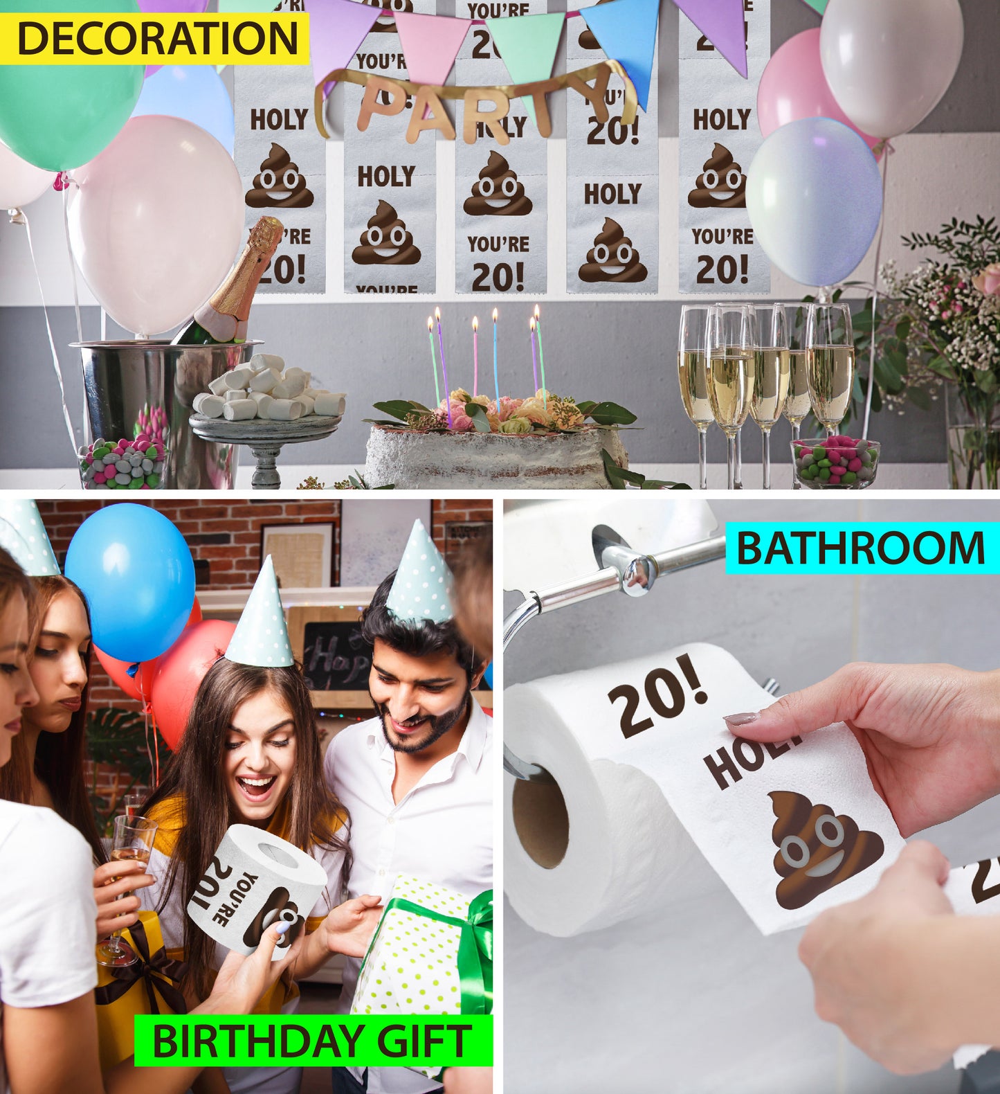 Printed TP Holy Poop You're 20 Printed Toilet Paper Funny Gag Gift – 500 Sheets