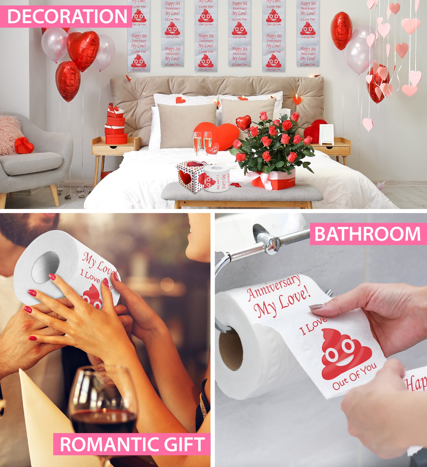 Printed TP Happy Twentieth Anniversary Printed Toilet Paper Prank – 500 Sheets