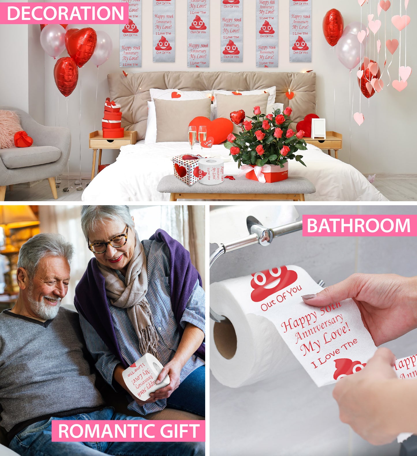 Printed TP Happy Fiftieth Anniversary Printed Toilet Paper Gift - 500 Sheets