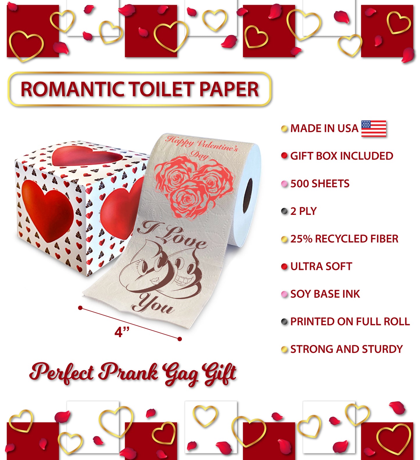 Printed TP Happy Valentine's Printed Toilet Paper Sweet Gag Gift - 500 Sheets