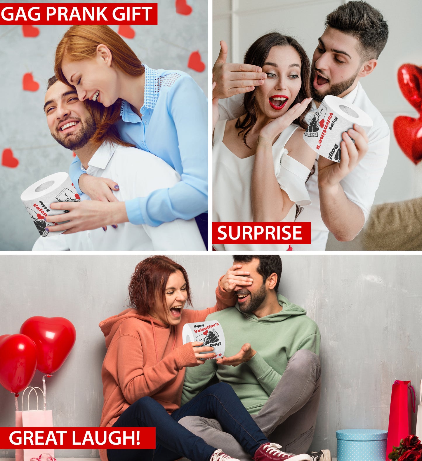 Printed TP Happy Valentine's Printed Toilet Paper Funny Gag Gift - 500 Sheets