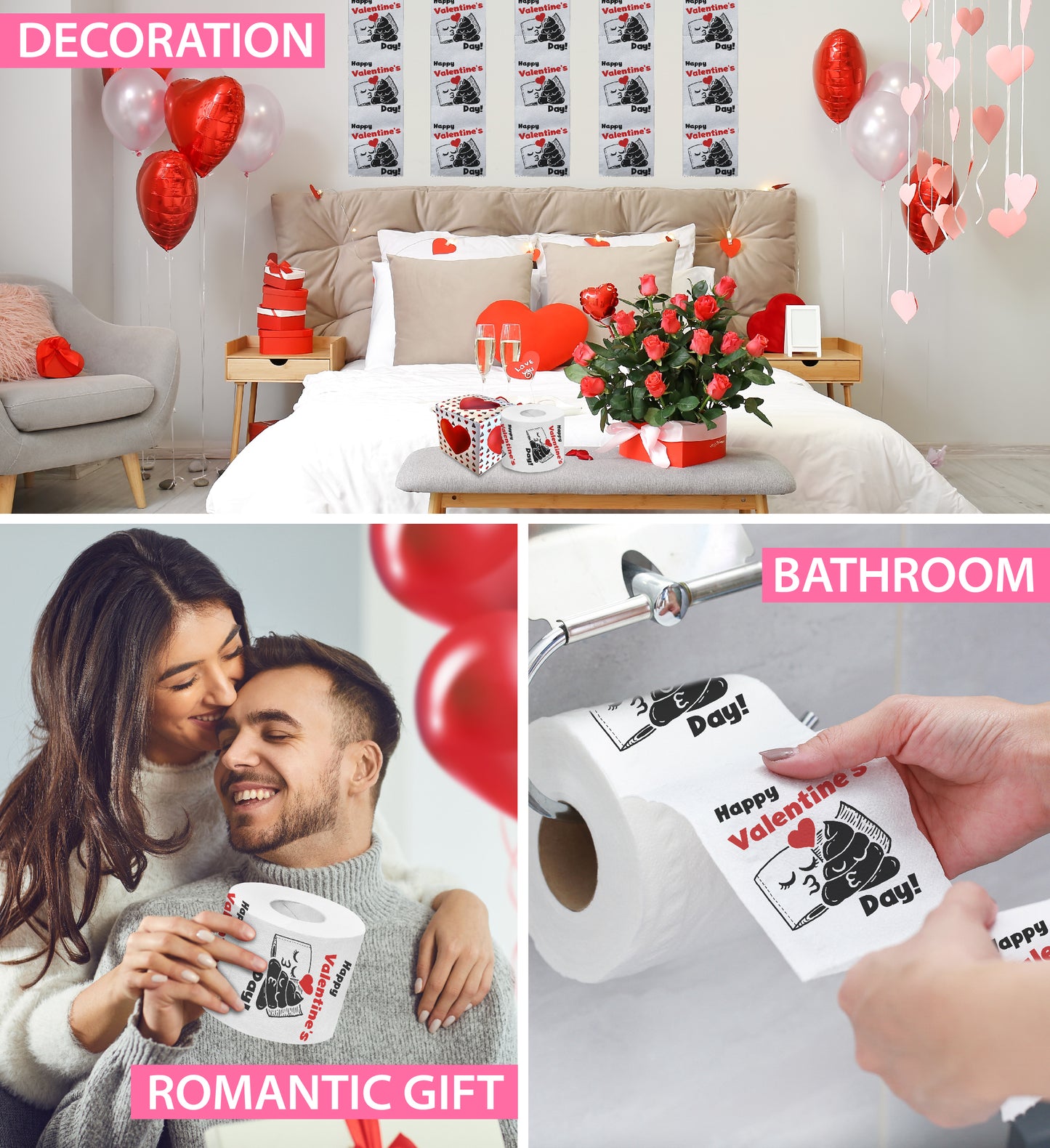 Printed TP Happy Valentine's Printed Toilet Paper Funny Gag Gift - 500 Sheets