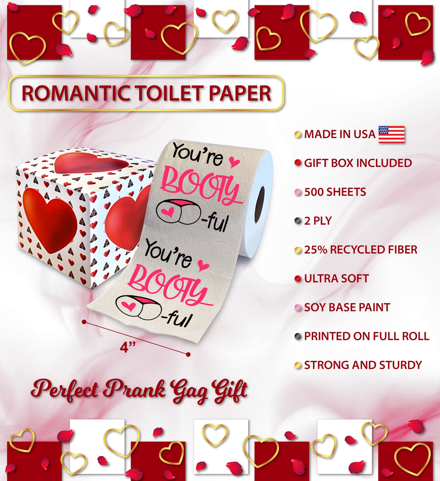 Printed TP You're Booty-ful Printed Toilet Paper Funny Gag Gift - 500 Sheets