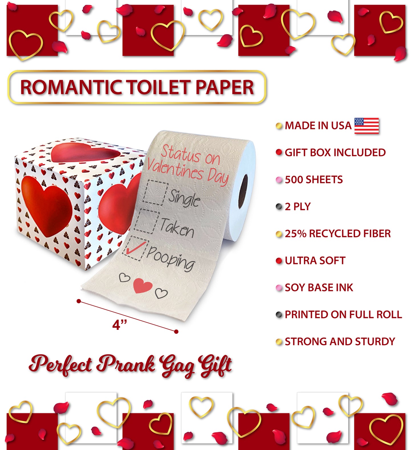 Printed TP Status Pooping Printed Toilet Paper Funny Gag Gift - 500 Sheets