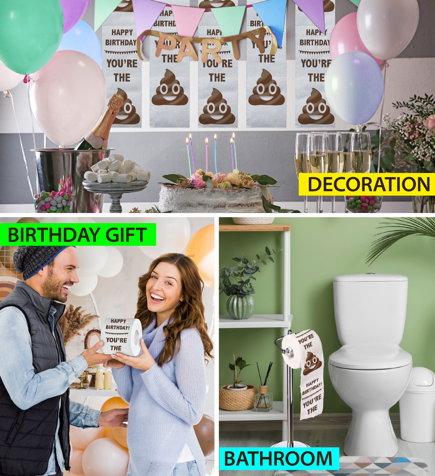 Printed TP Happy Birthday You're the Poop Printed Toilet Paper Gift – 500 Sheet