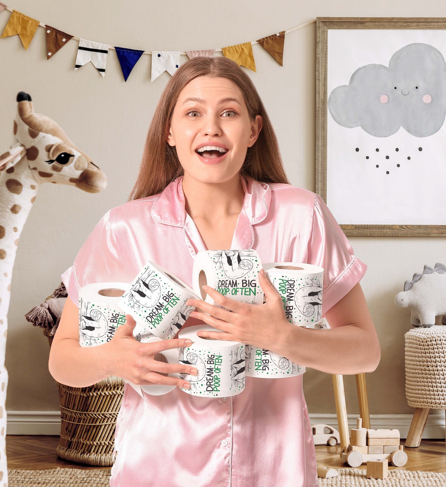 Printed TP Dream Big Poop Often Sloth Printed Toilet Paper Gag Gift – 500 Sheet