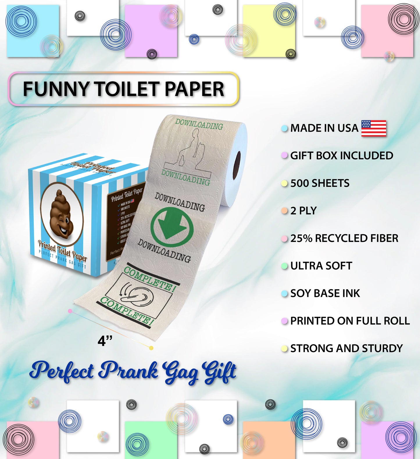 Printed TP Downloading Complete Printed Toilet Paper Funny Gag Gift – 500 Sheet
