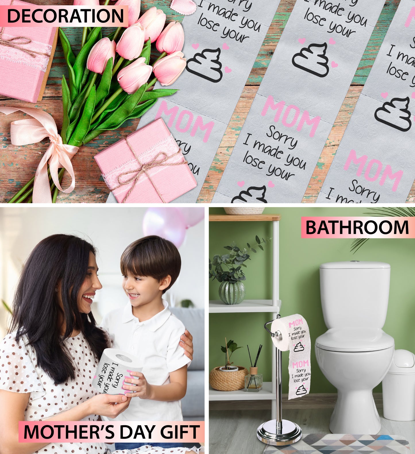 Printed TP Happy Mother's Day Sorry I Made You Lose Your Poop TP - 500 Sheets