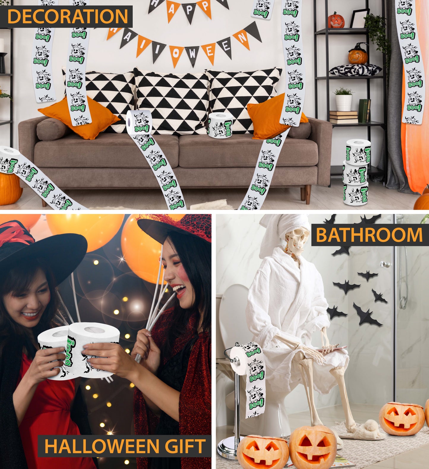 Printed TP Halloween Boo! Ghost Printed Toilet Paper Gag Gift – 500 Sheets