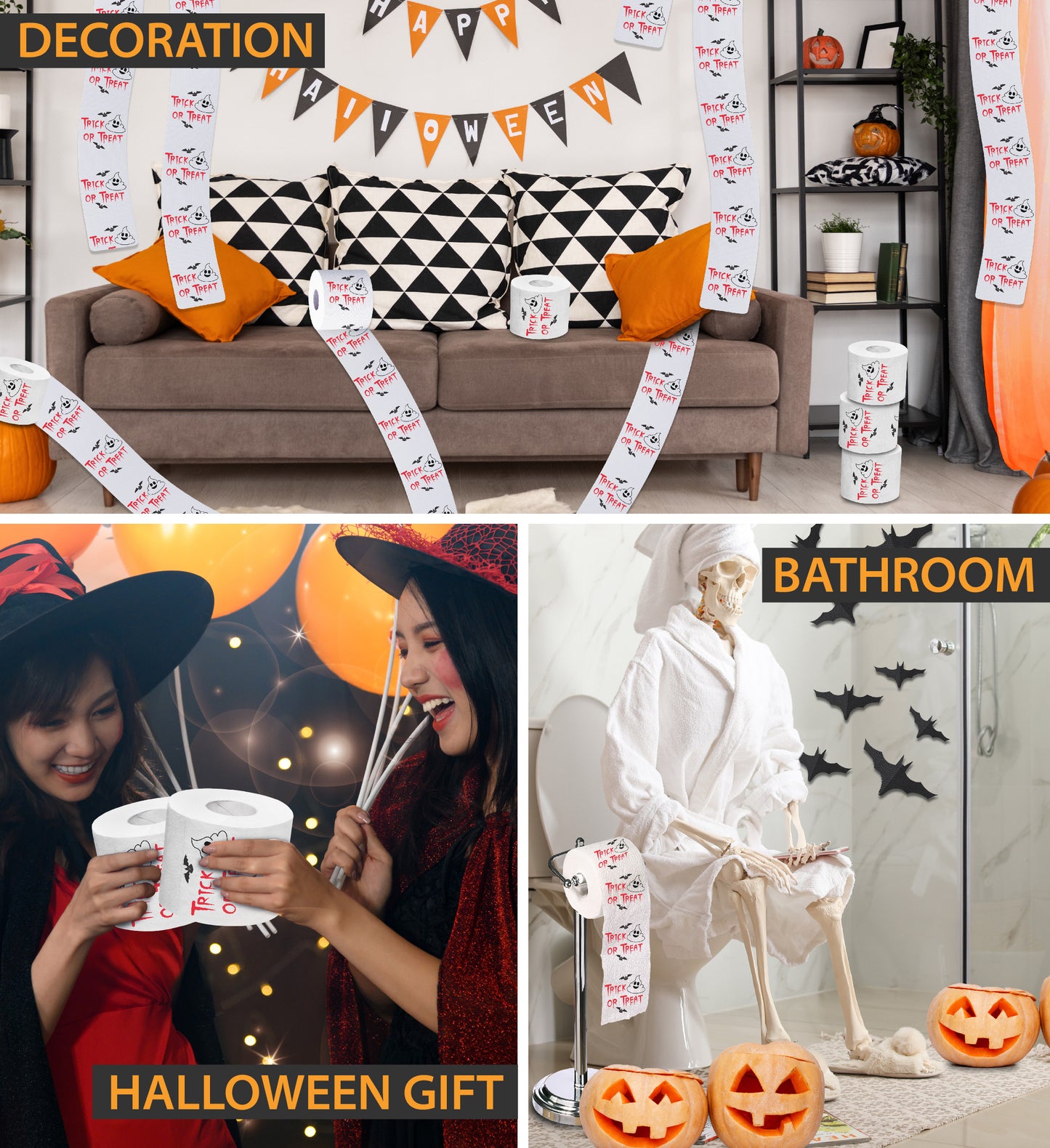 Printed TP Halloween Trick or Treat Poop Ghost Printed Toilet Paper – 500 Sheet