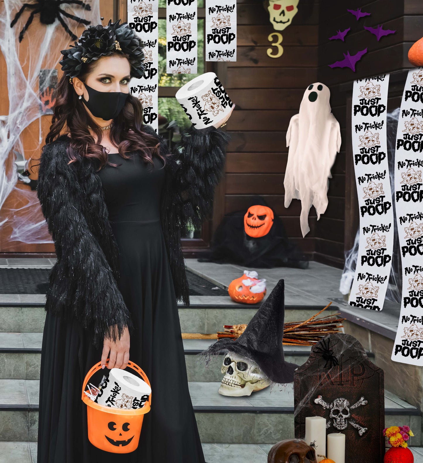 Printed TP Halloween No Tricks Just Poop Printed Toilet Paper Gift – 500 Sheets