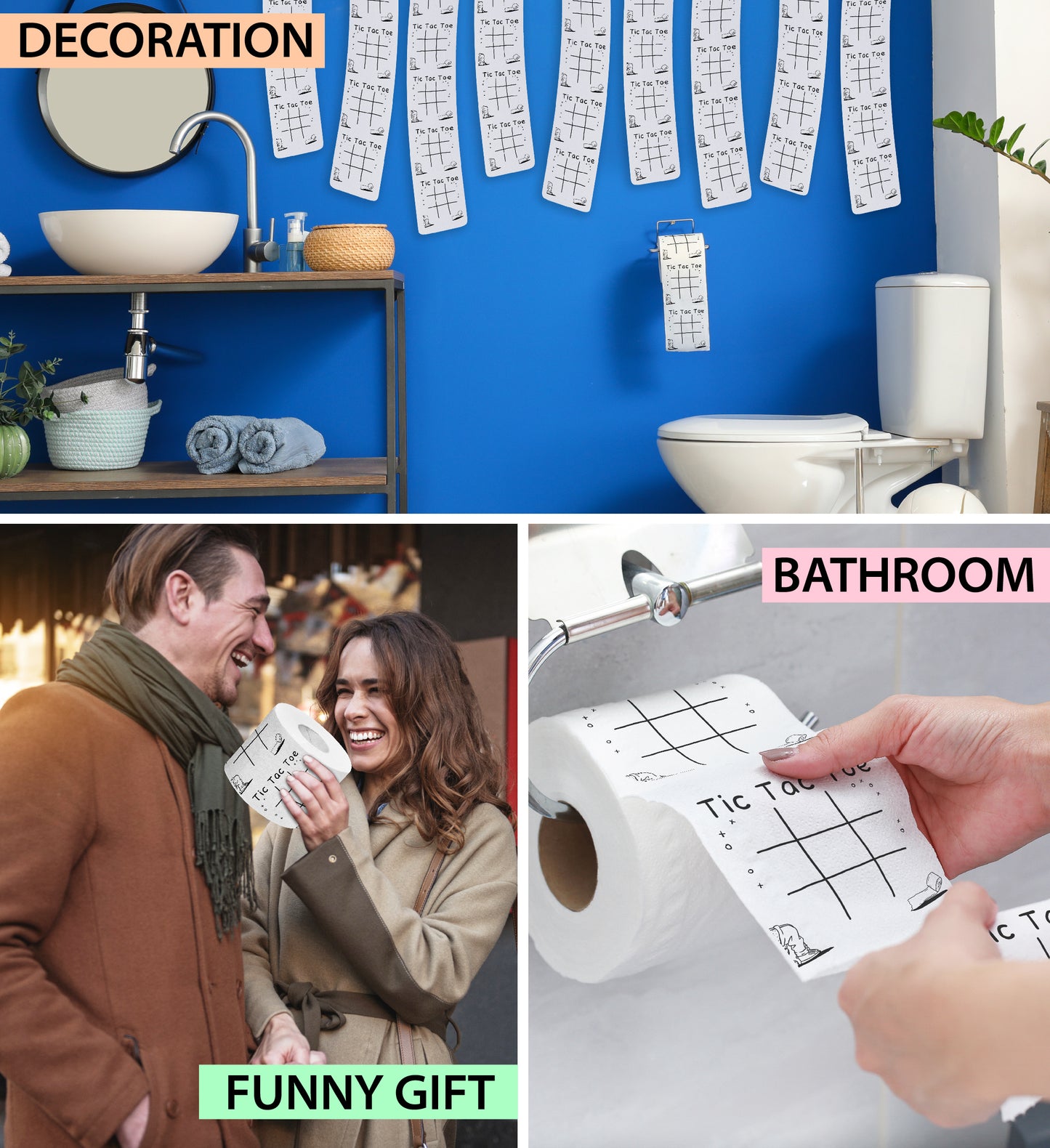 Printed TP Tic Tac Toe Printed Toilet Paper Funny Gag Novelty Gift – 500 Sheets