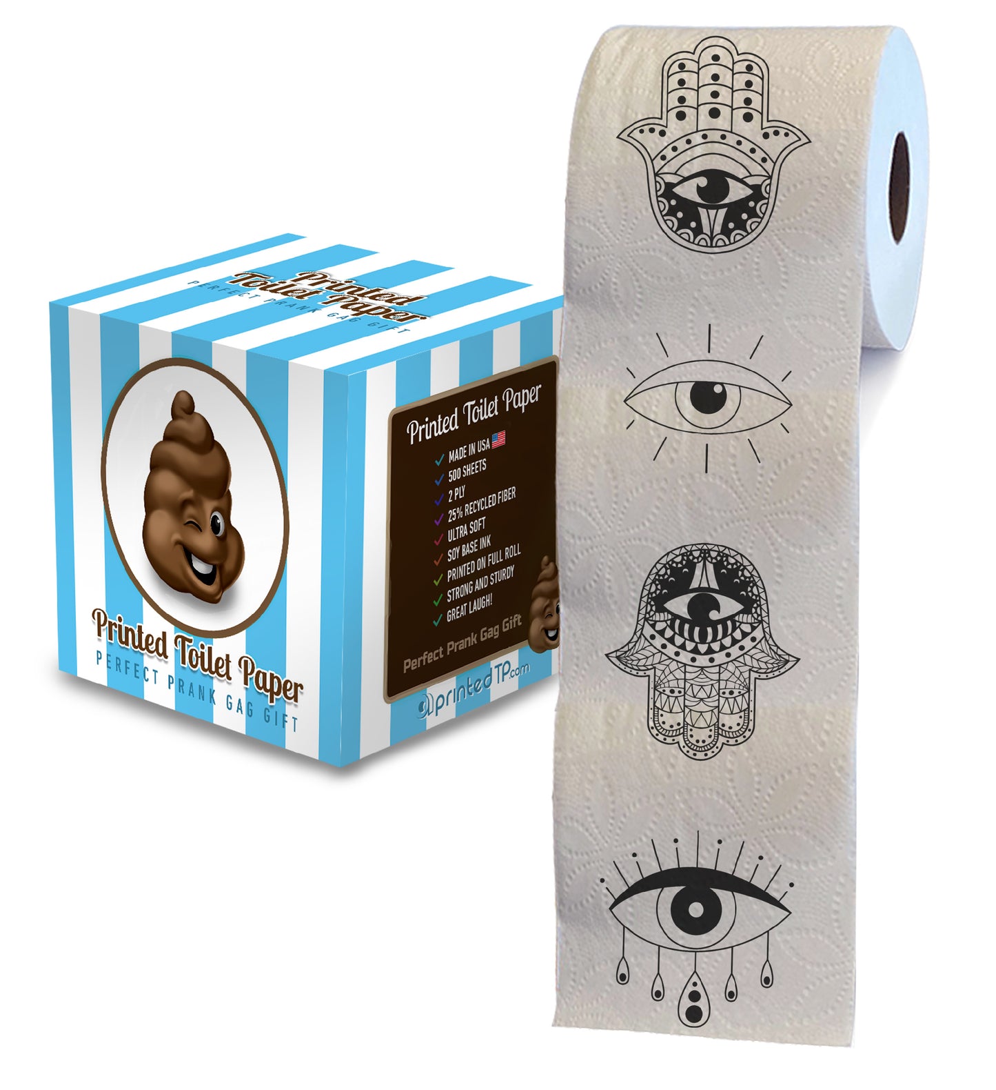 Printed TP Funny Hamsa Eye Printed Toilet Paper Gag Gift For Decor – 500 Sheets