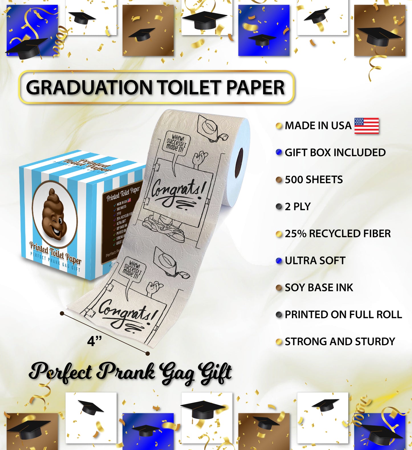 Printed TP Congrats! Whew! Success! Printed Toilet Paper Gag Gift, 500 Sheets