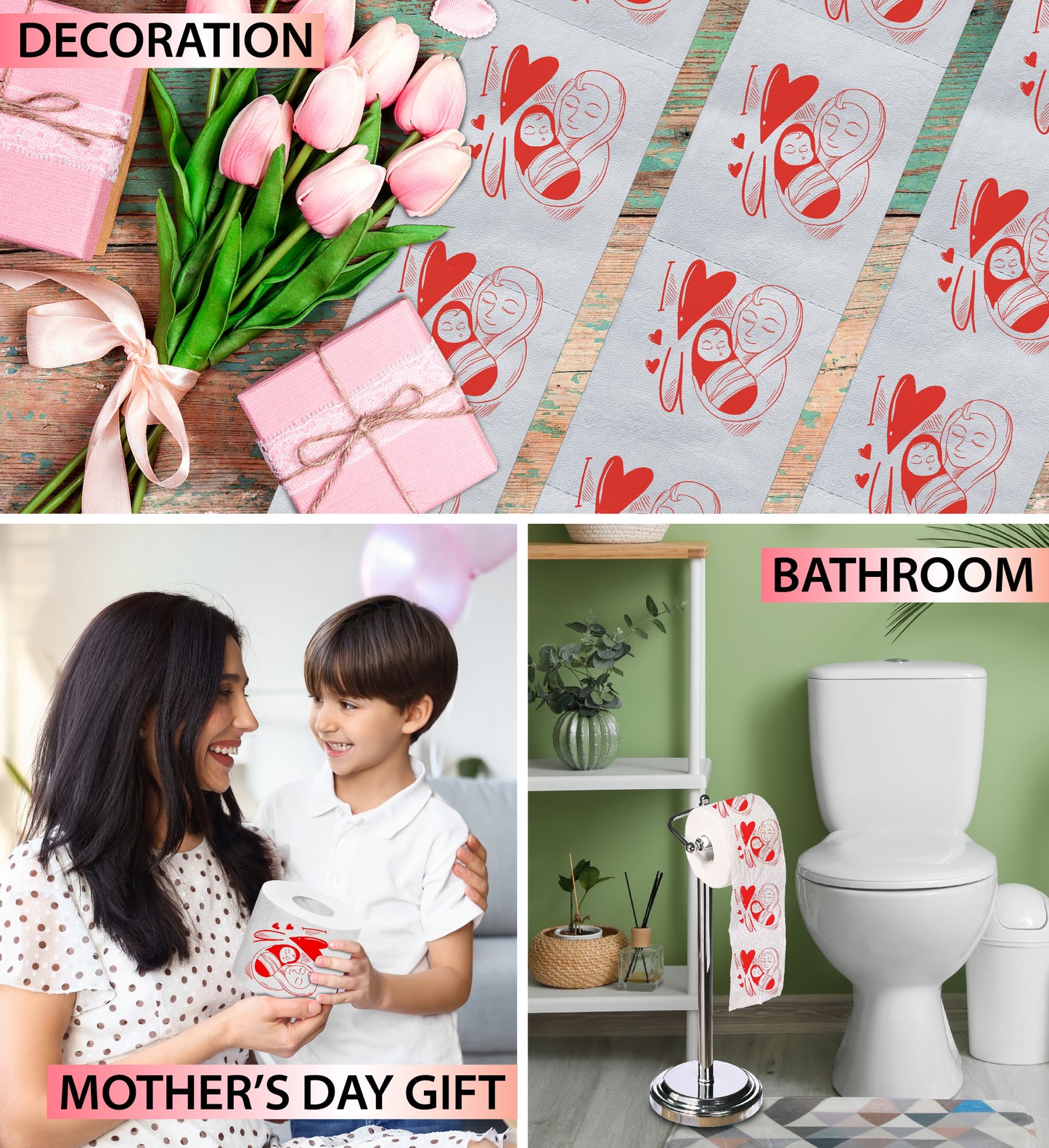 Printed TP Happy Mother's Day I Love You Mom Design Toilet Paper - 500 Sheets