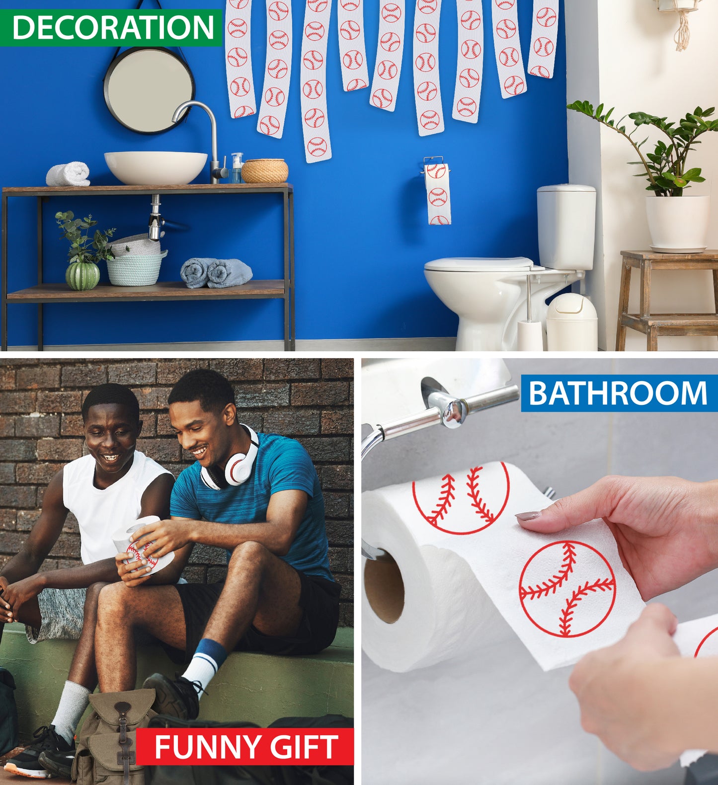 Printed TP Fun Sports Games Printed Toilet Paper Roll - 500 Sheets Baseball
