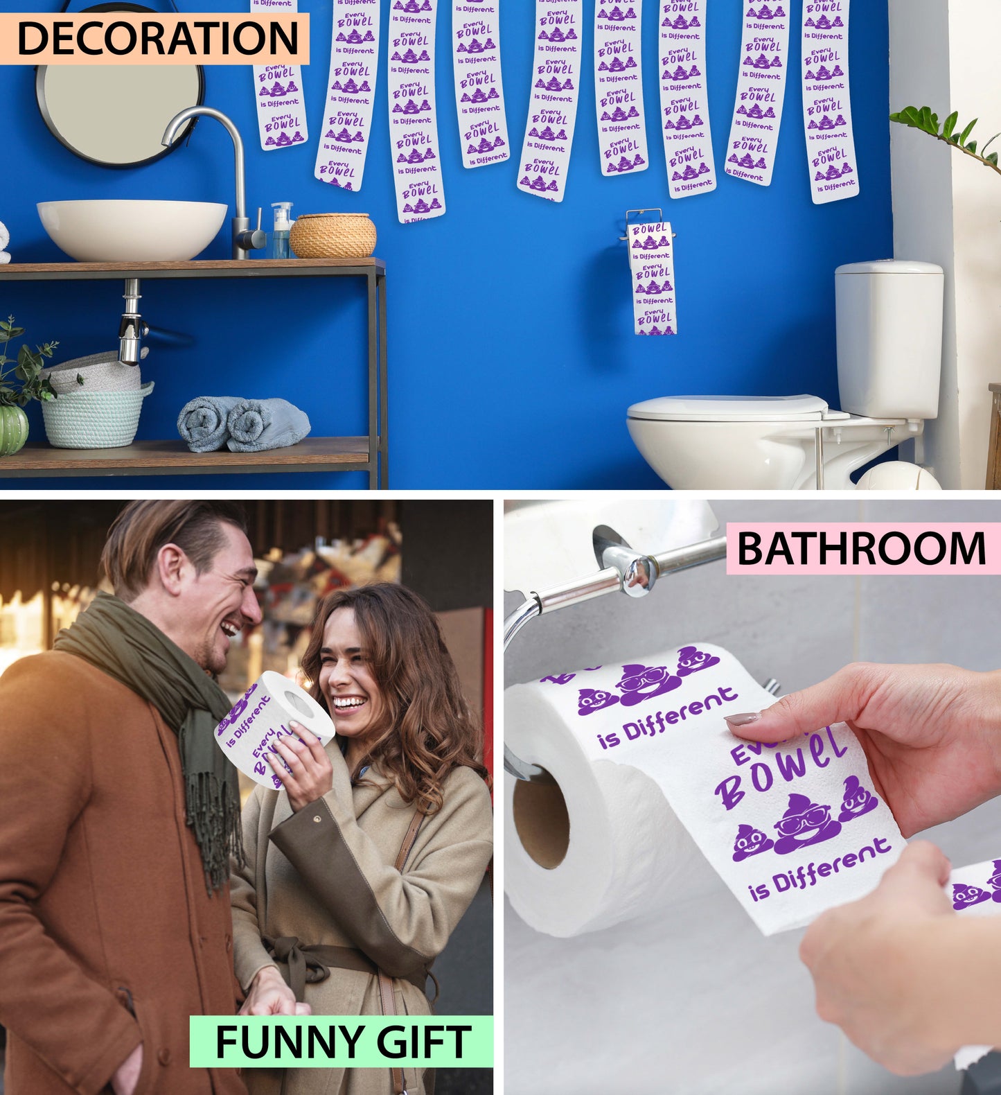 Printed TP Every Bowel Is Different Printed Toilet Paper Gag Gift – 500 Sheets