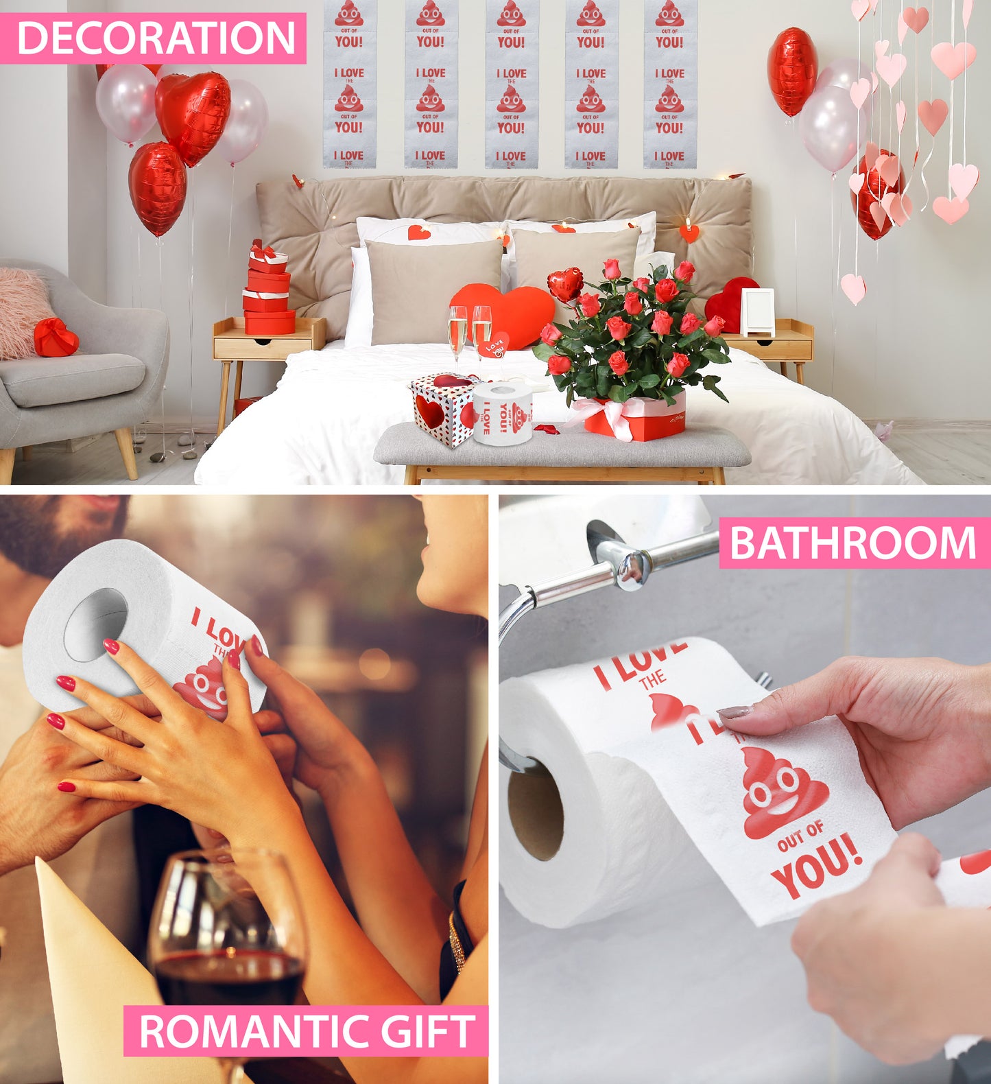 Printed TP I Love The Poop Out Of You Prank Funny Anniversary Toilet Paper