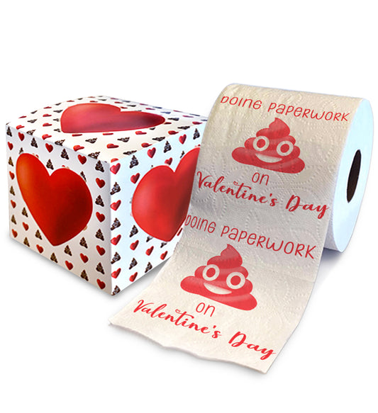 Printed TP Doing Paperwork on Valentine's Day Funny Toilet Paper Roll Gag Gift