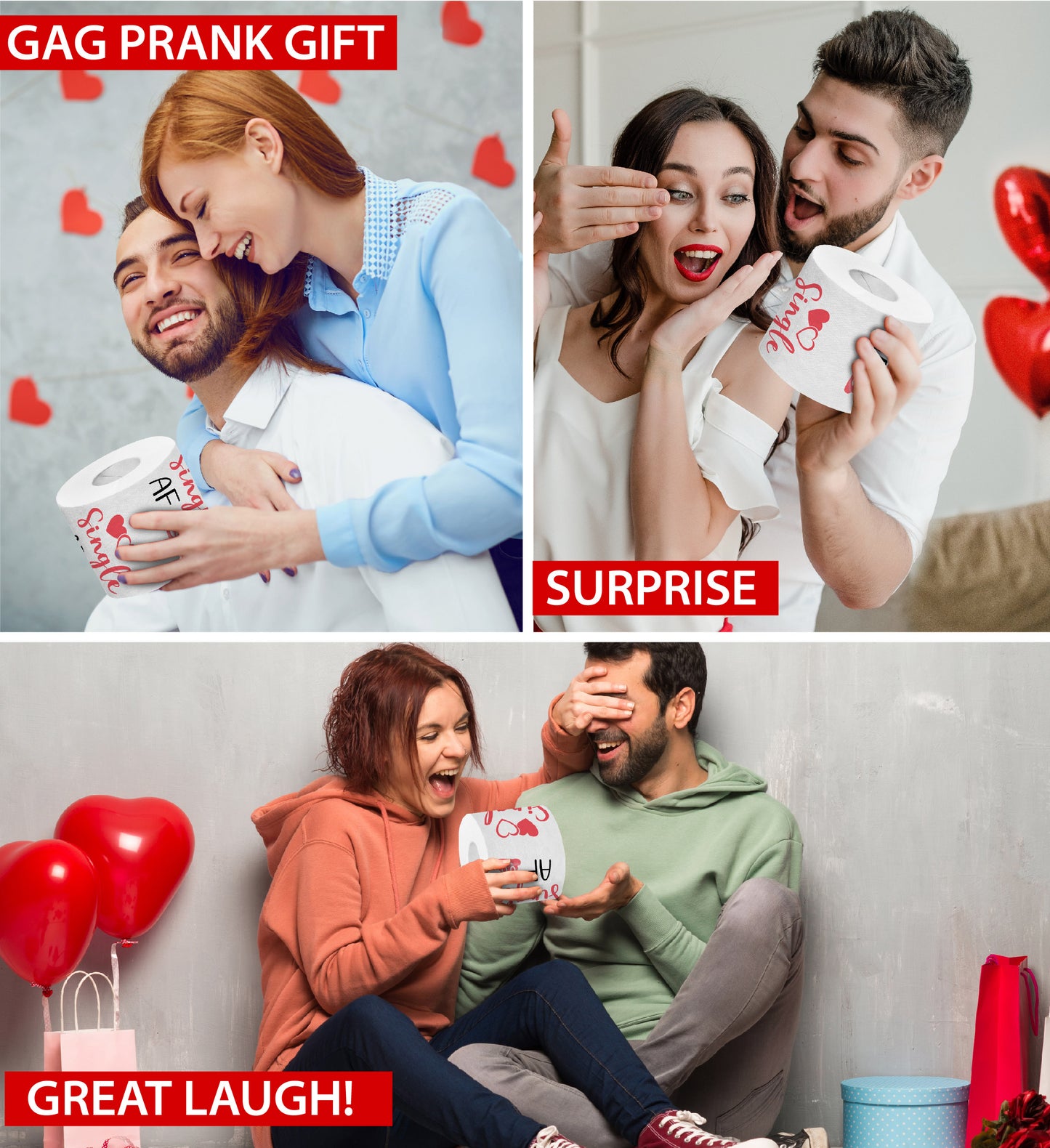 Printed TP Single AF Valentine's Funny Toilet Paper Roll Gag Gift for Singles