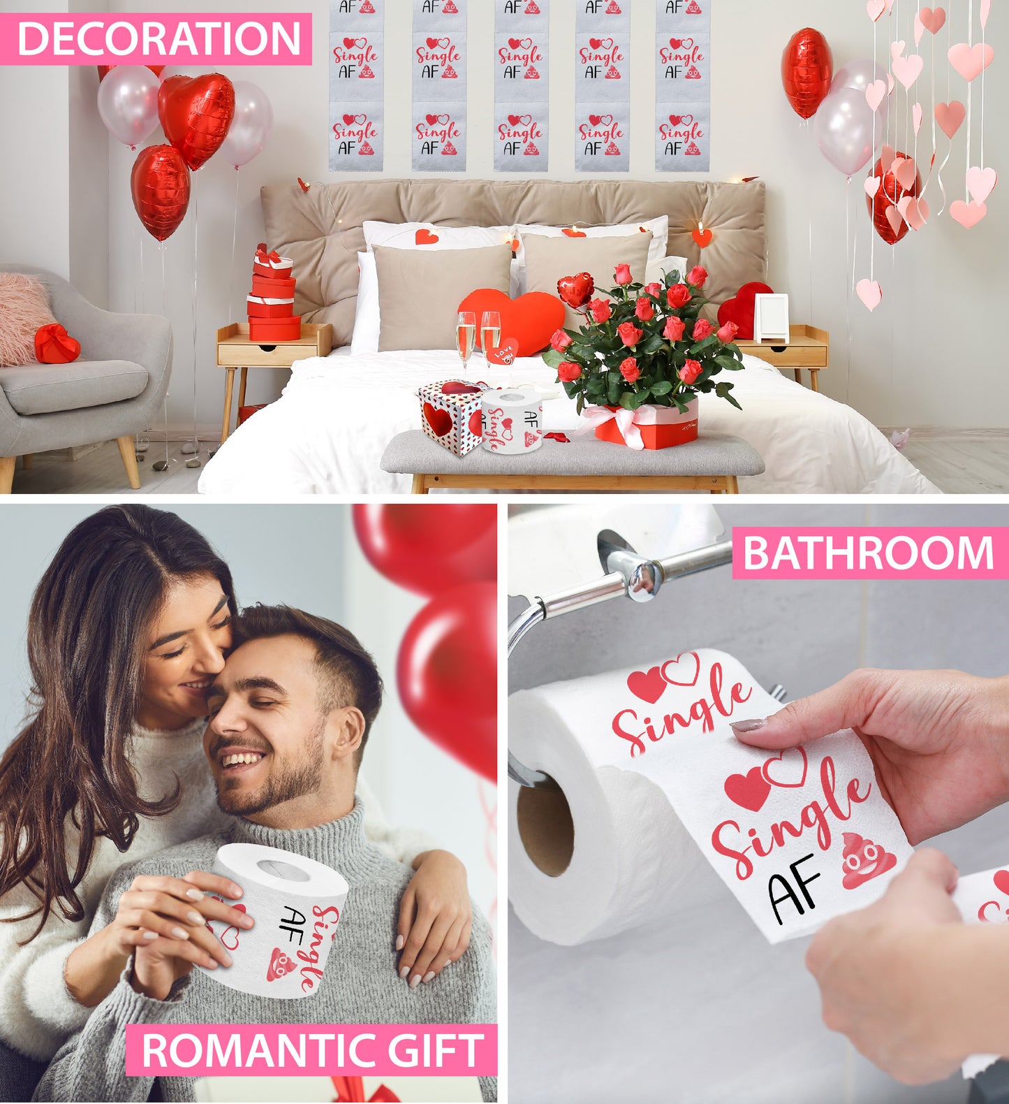 Printed TP Single AF Valentine's Funny Toilet Paper Roll Gag Gift for Singles