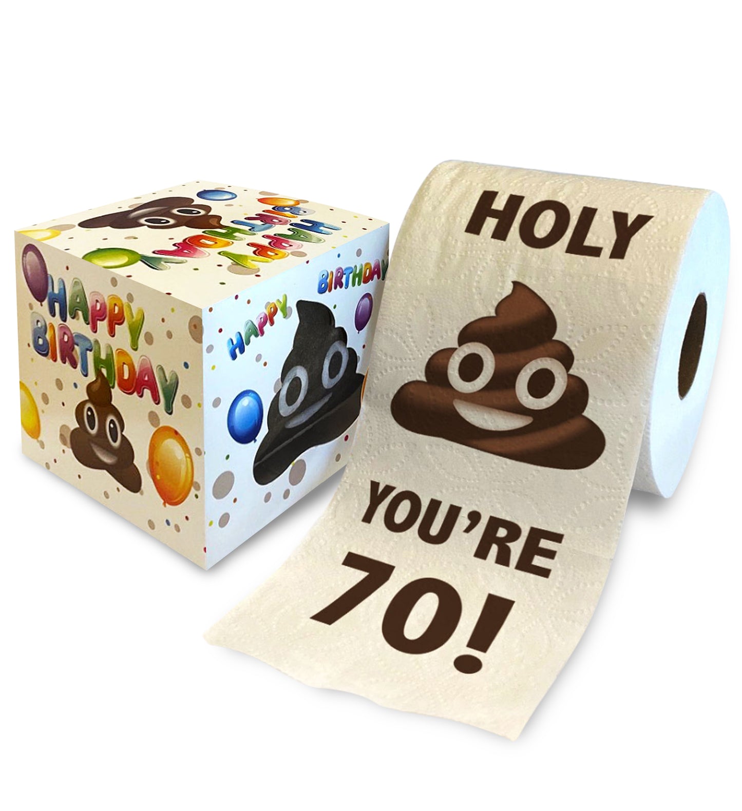 Printed TP Holy Poop You're 70 Funny Toilet Paper Roll Birthday Party Gag Gift