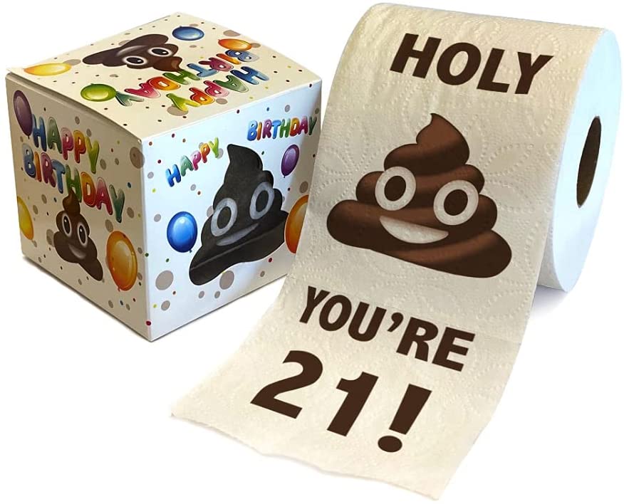 Printed TP Holy Poop You're 21 Funny Toilet Paper Roll Birthday Party Gag Gift