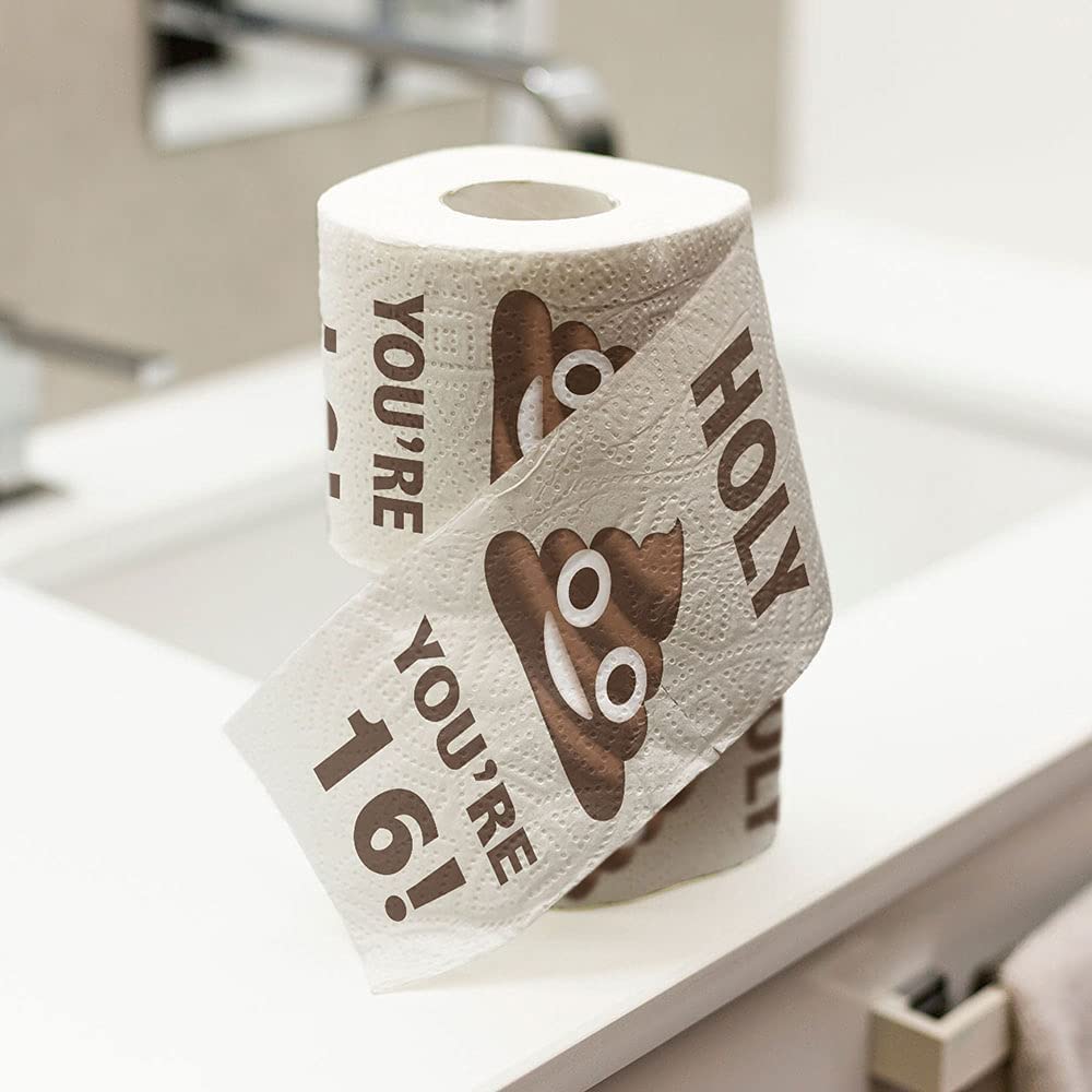 Printed TP Holy Poop You're 16 Funny Toilet Paper Roll Birthday Gag Gift